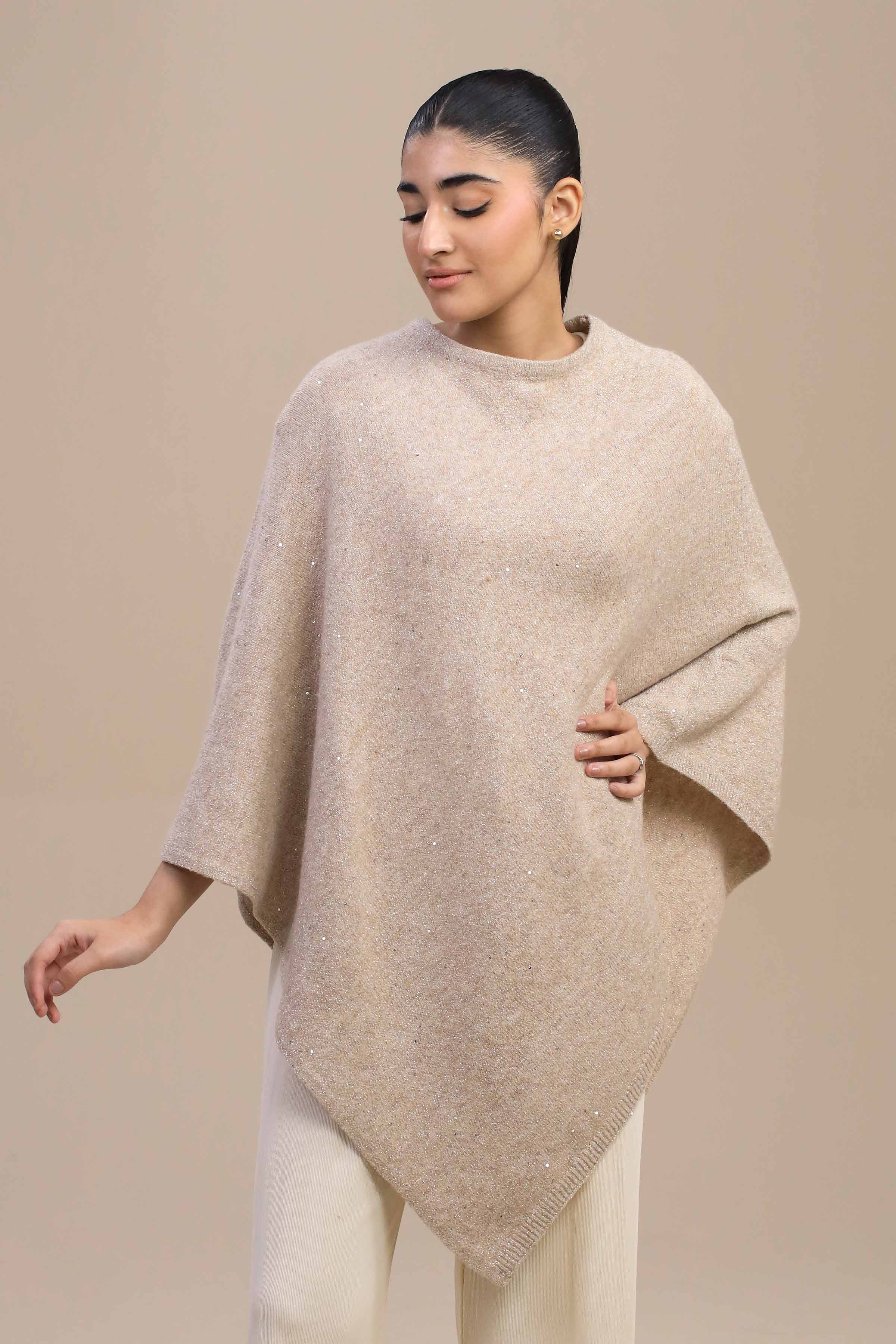 Beige Cape Shawl-446152118 for Women – Winter Cape Shawl Collection | Nishat | Shop Online