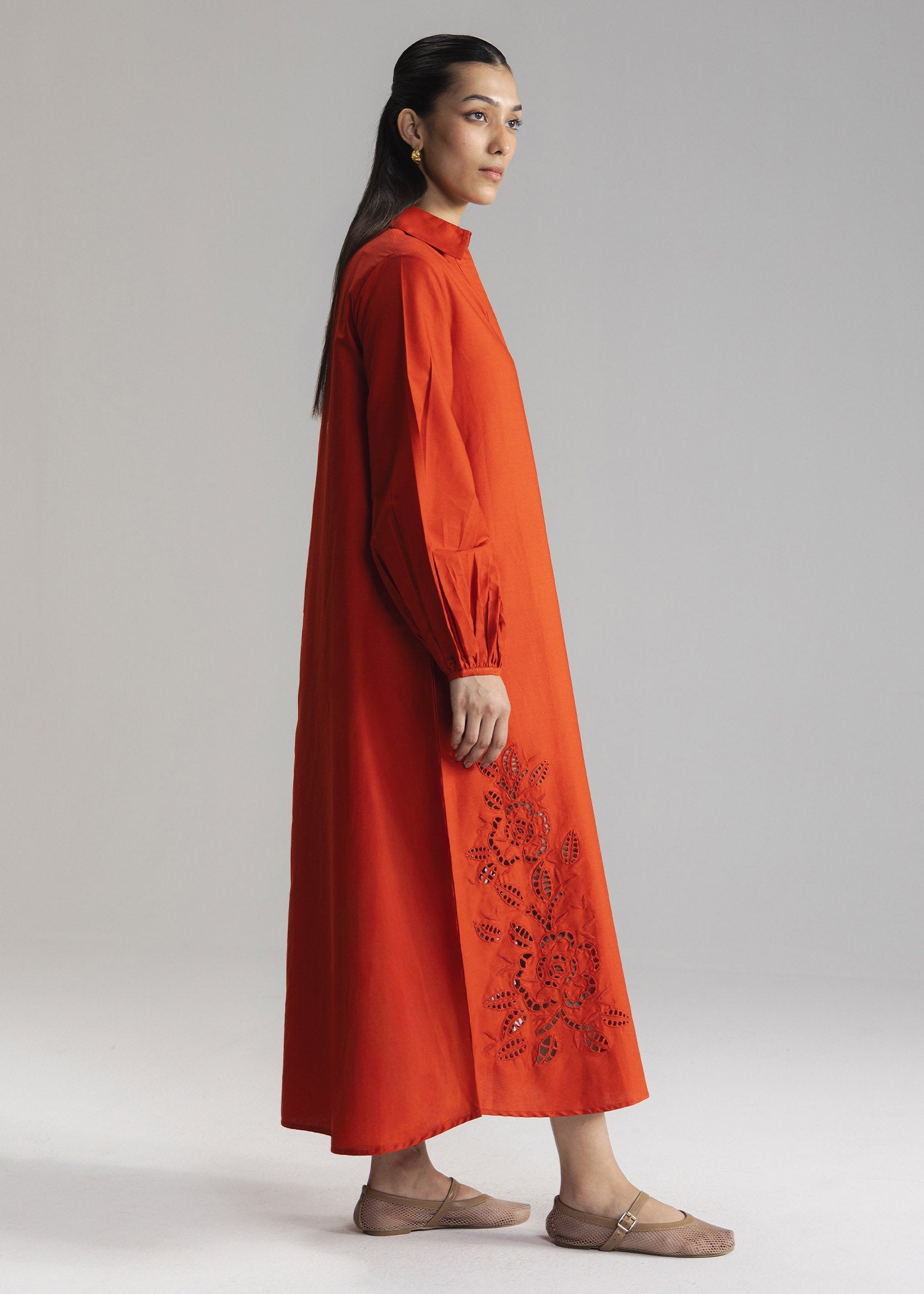 Schiffli Button Down Long Dress- WS26-41