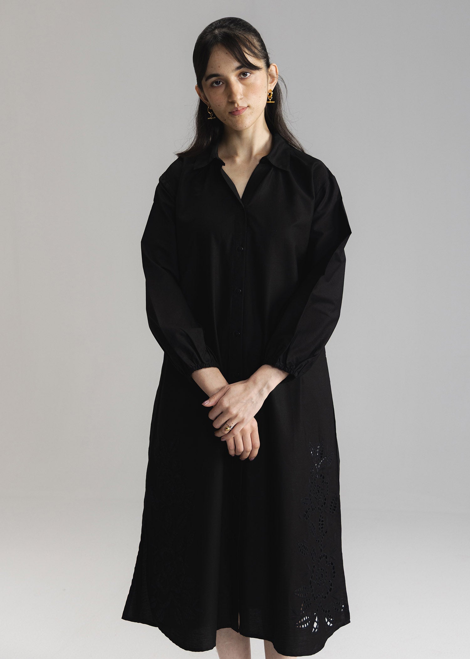 Schiffli Button Down Long Dress= WS26-42