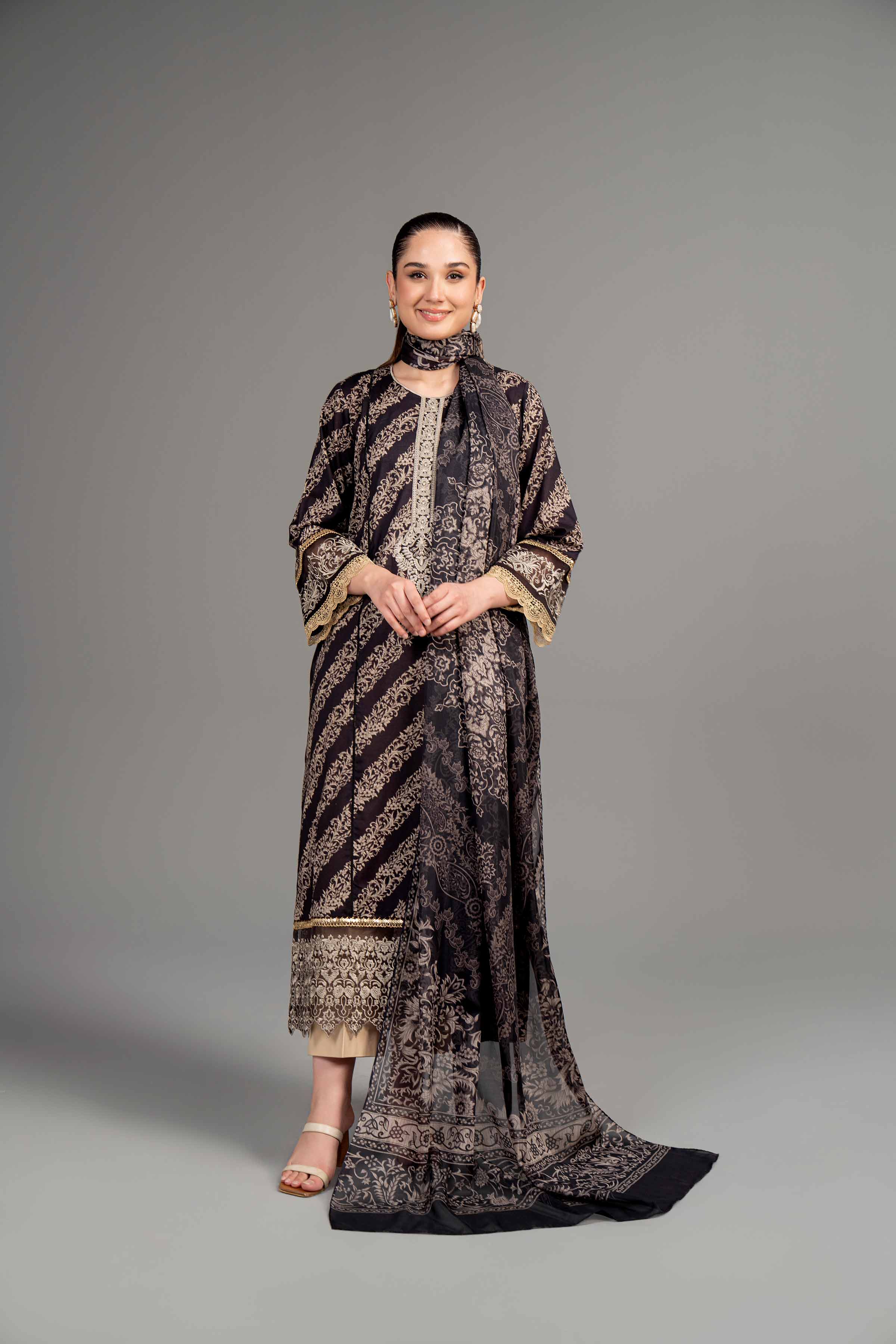 2 Piece - Digital Printed Embroidered Suit - 42401948