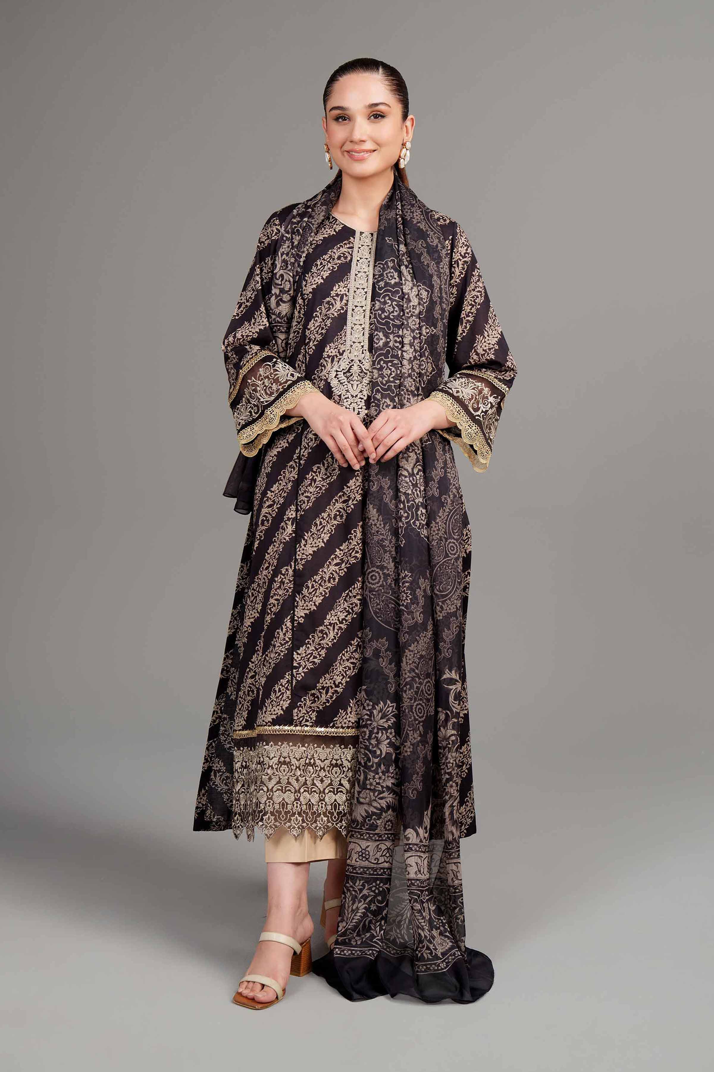 2 Piece - Digital Printed Embroidered Suit - 42401948