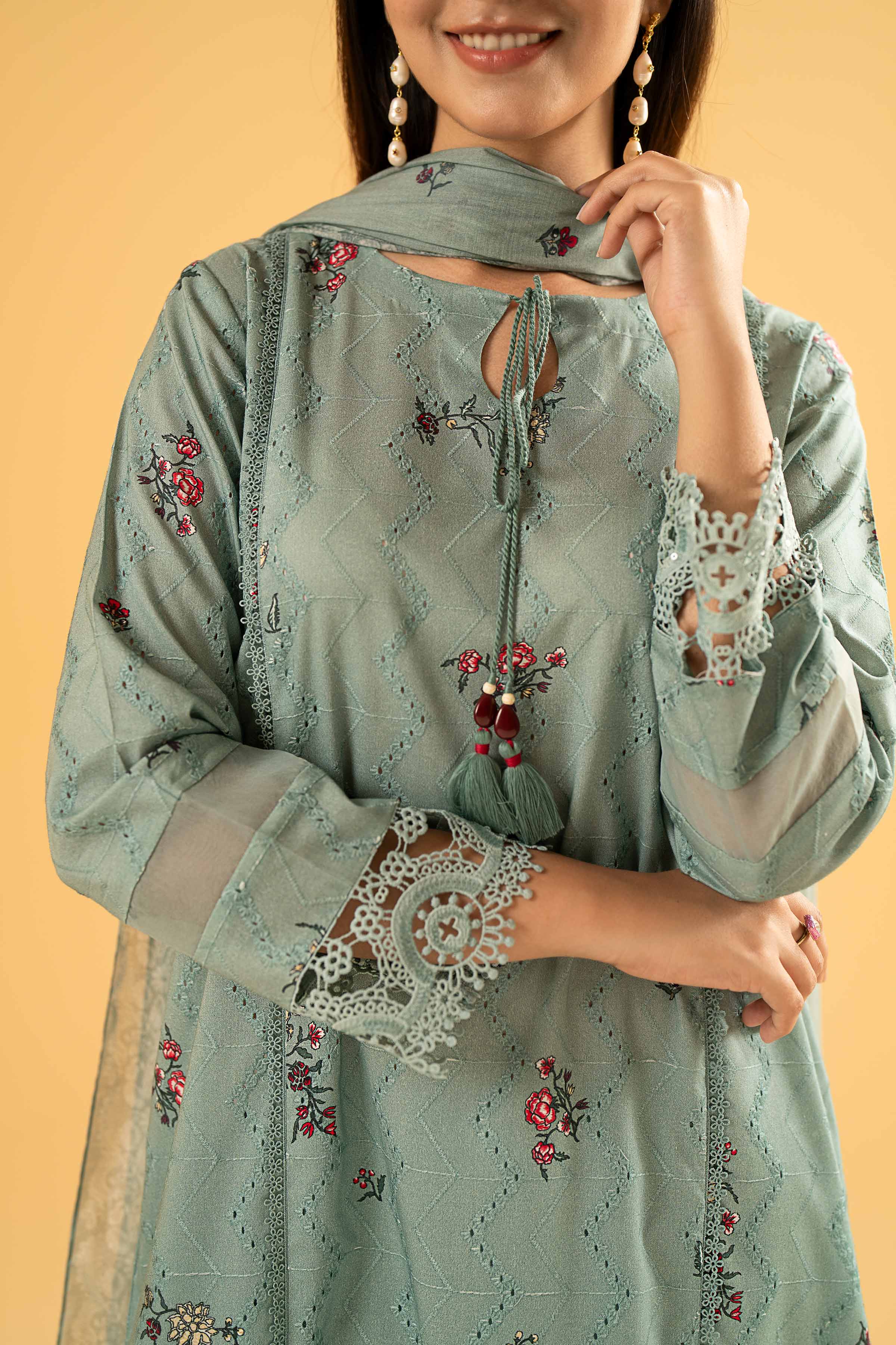 3 Piece - Digital Printed Embroidered Suit - 42401971