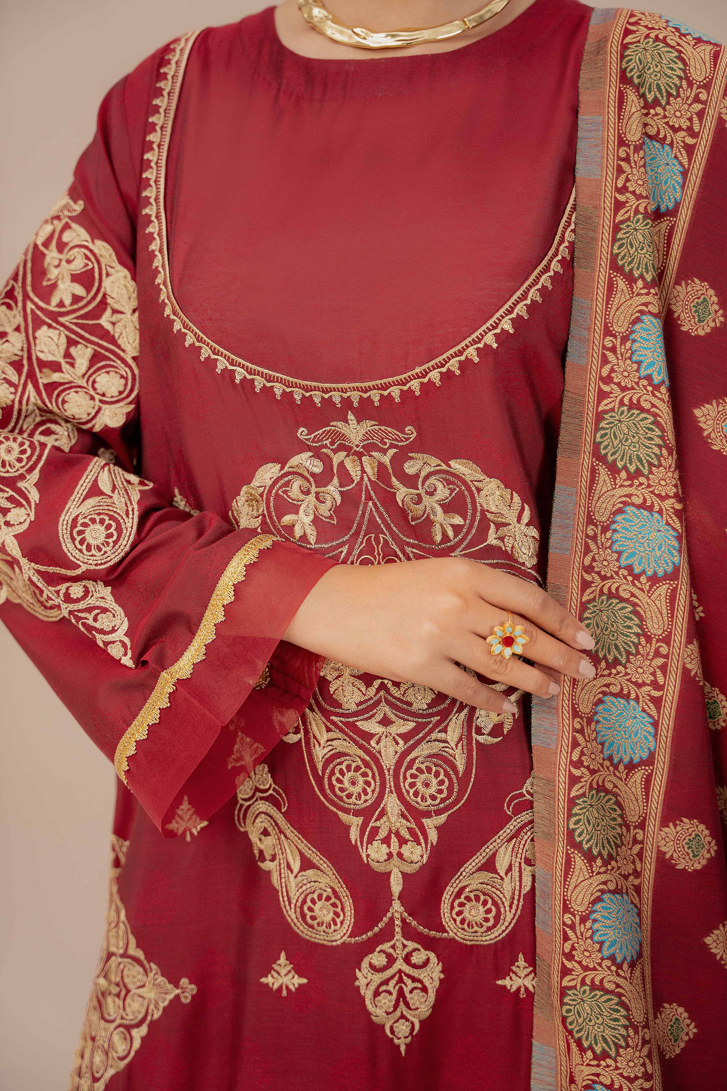 3 Piece - Yarn Dyed Embroidered Suit - 42401978