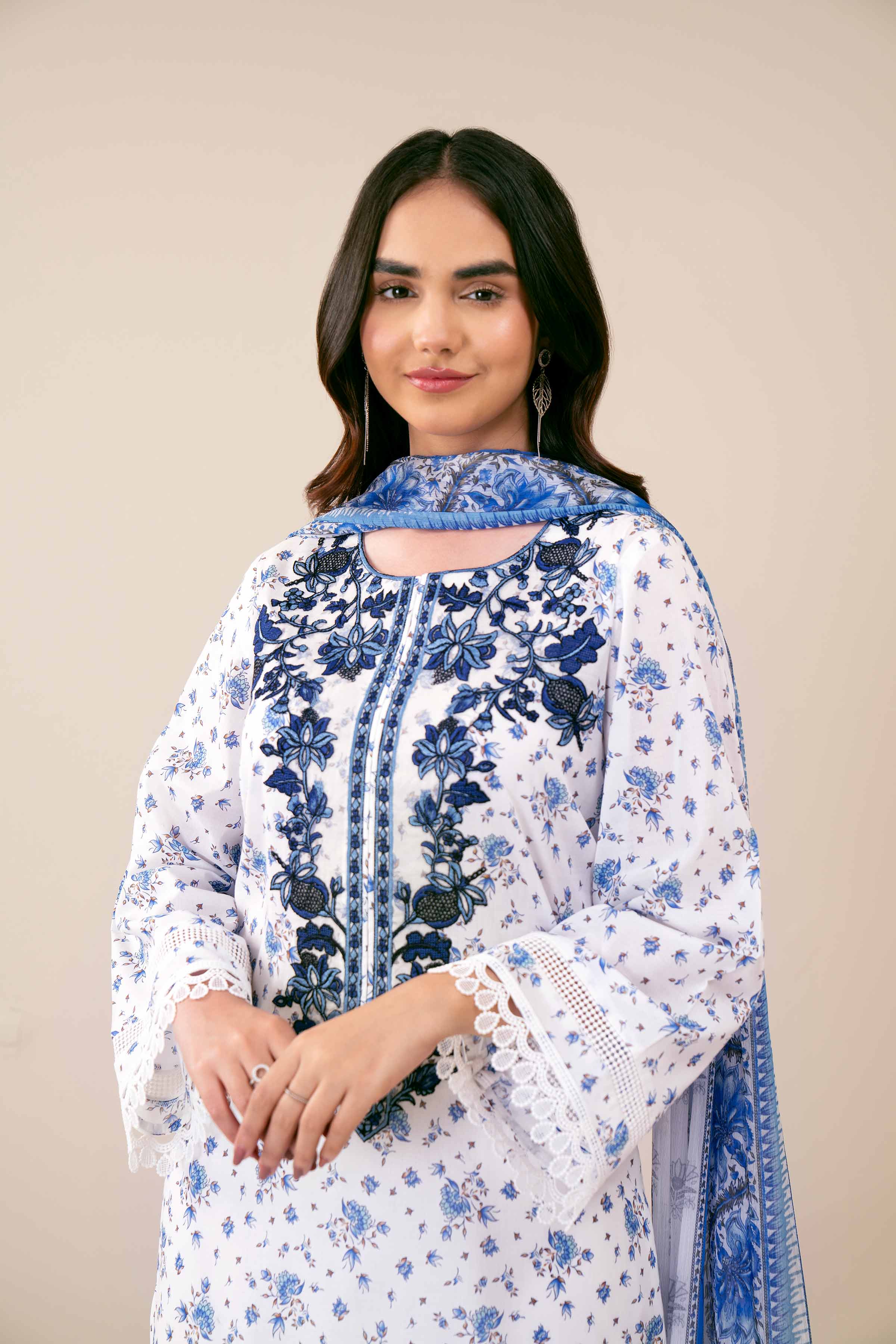 3 Piece - Printed Embroidered Suit - 42402035