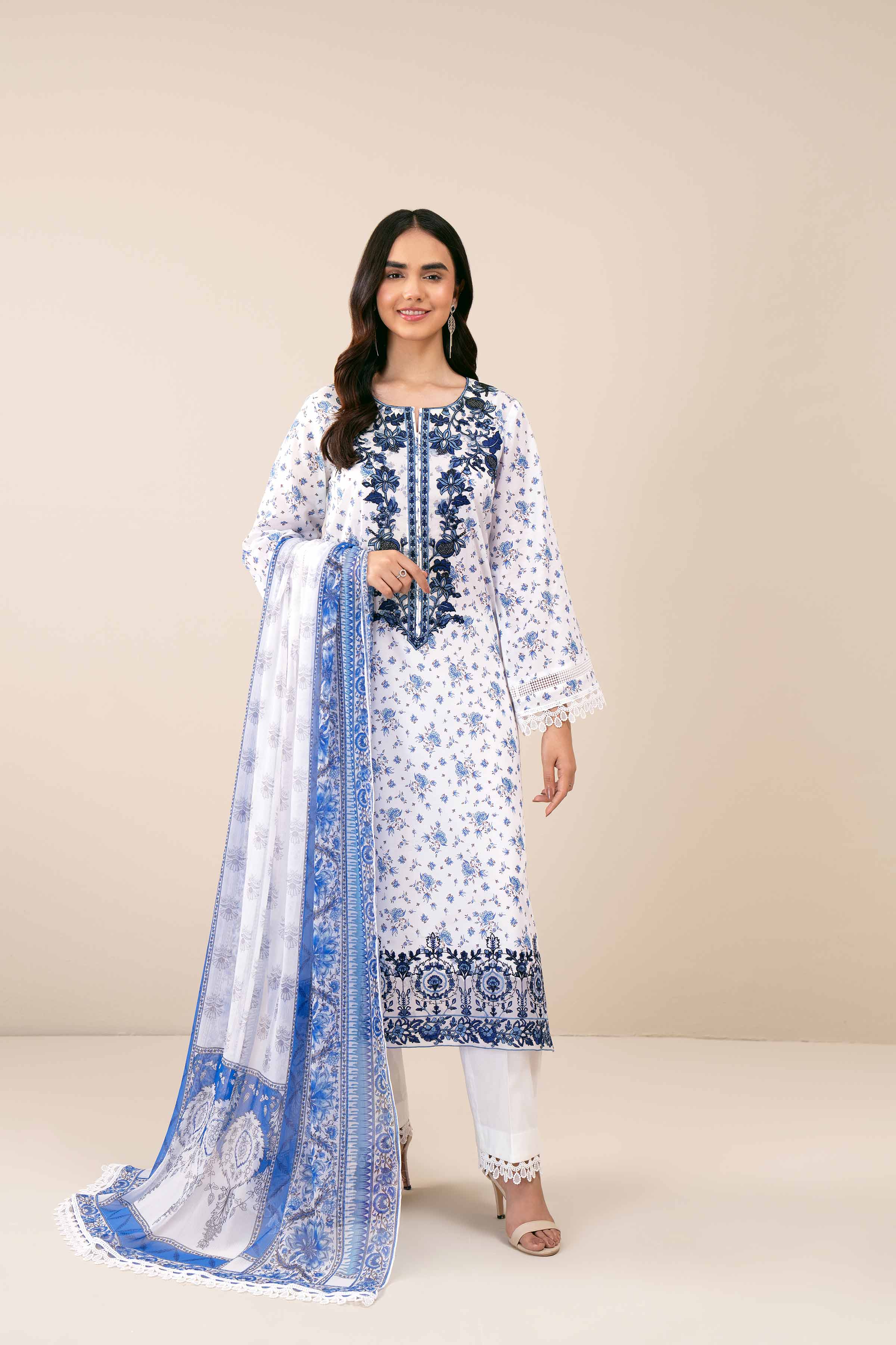 3 Piece - Printed Embroidered Suit - 42402035
