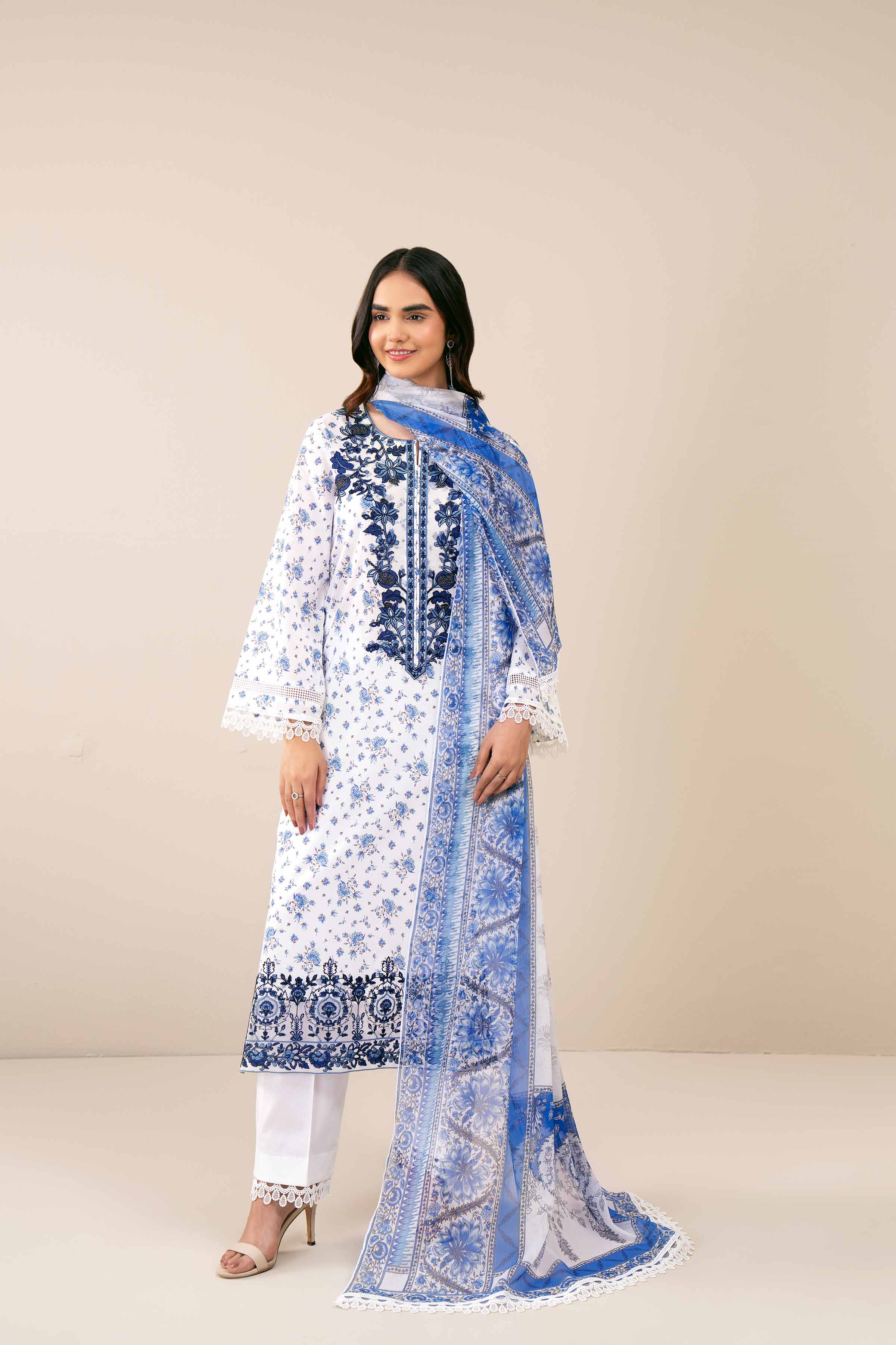 3 Piece - Printed Embroidered Suit - 42402035
