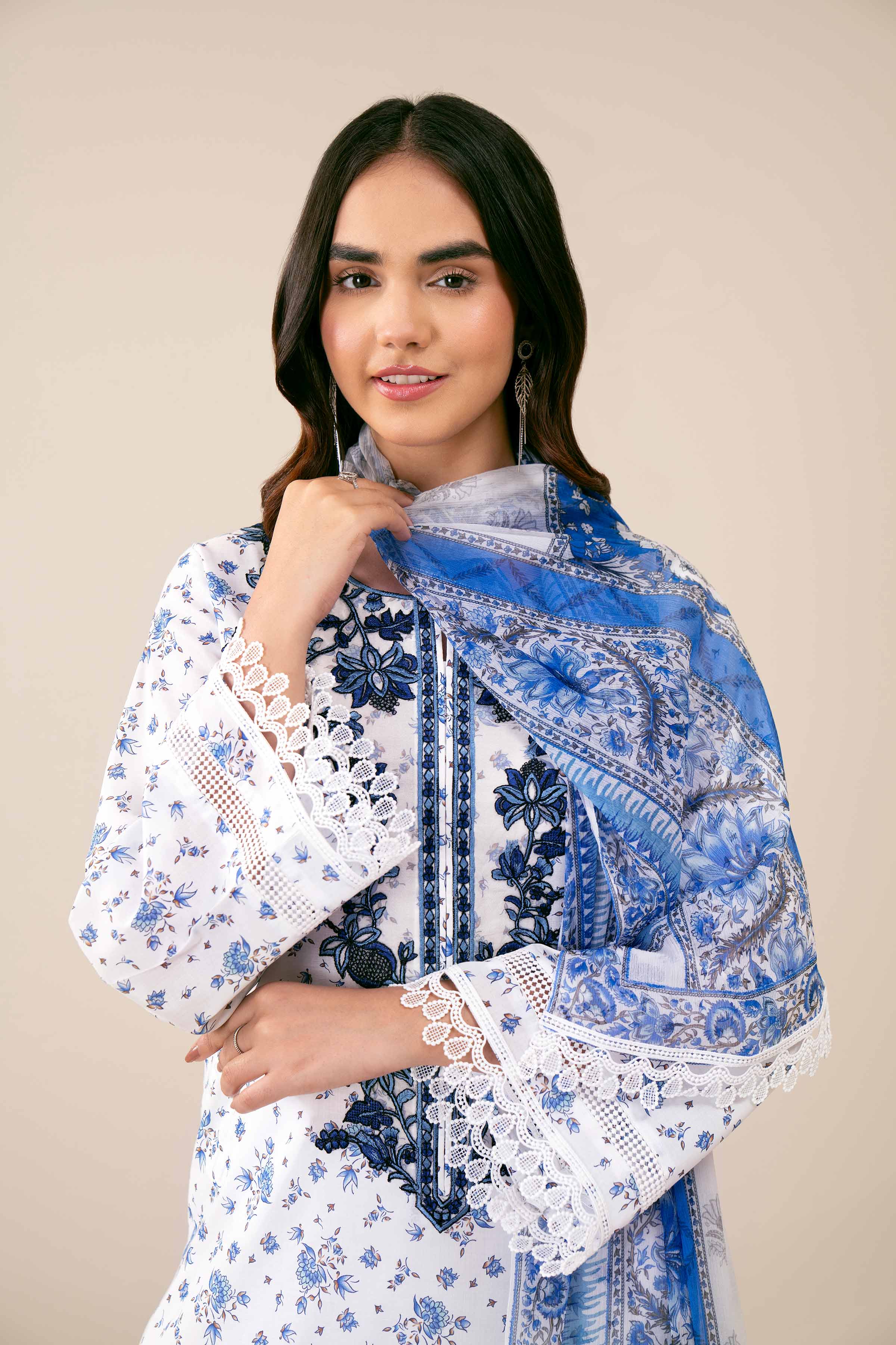 3 Piece - Printed Embroidered Suit - 42402035
