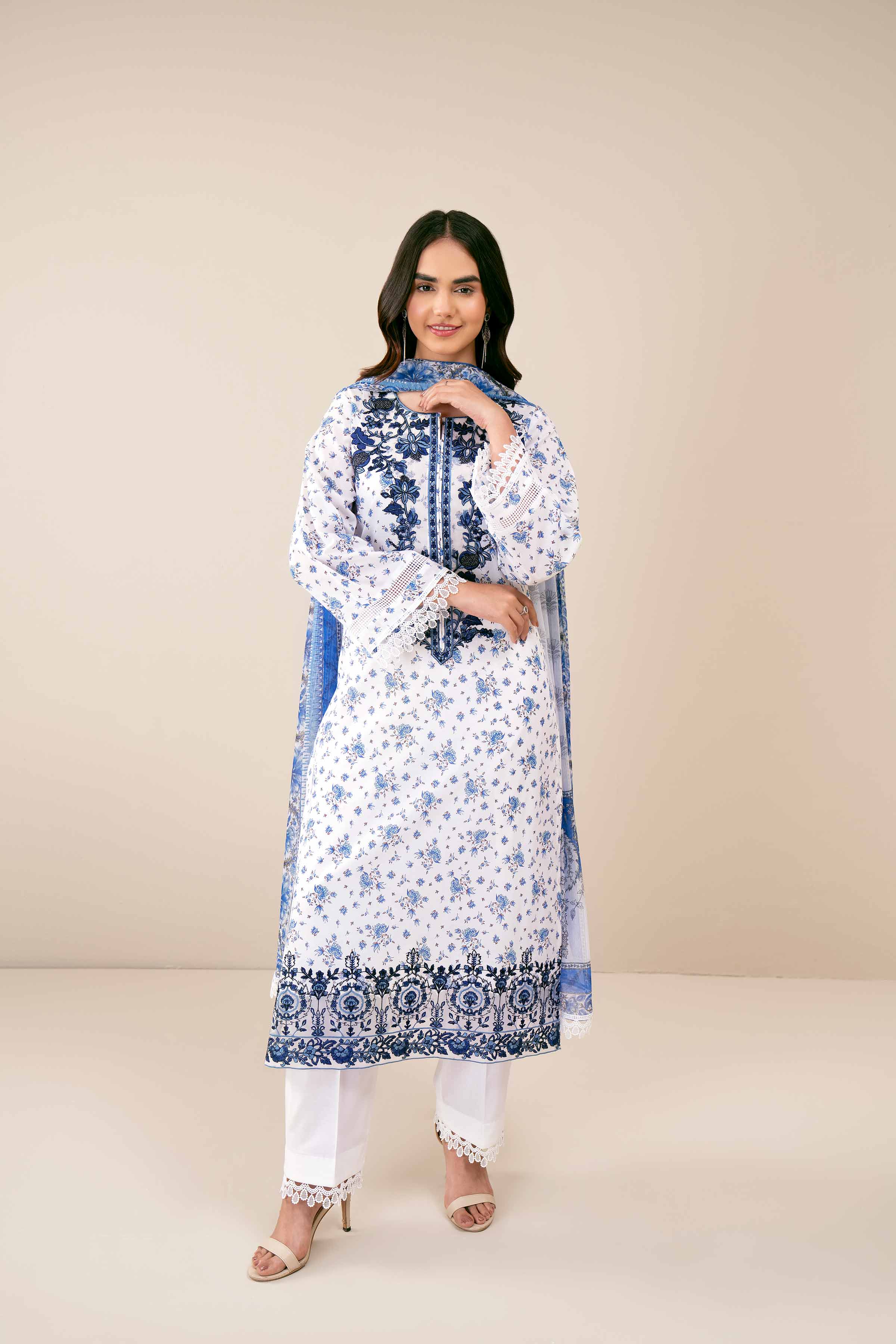 3 Piece - Printed Embroidered Suit - 42402035