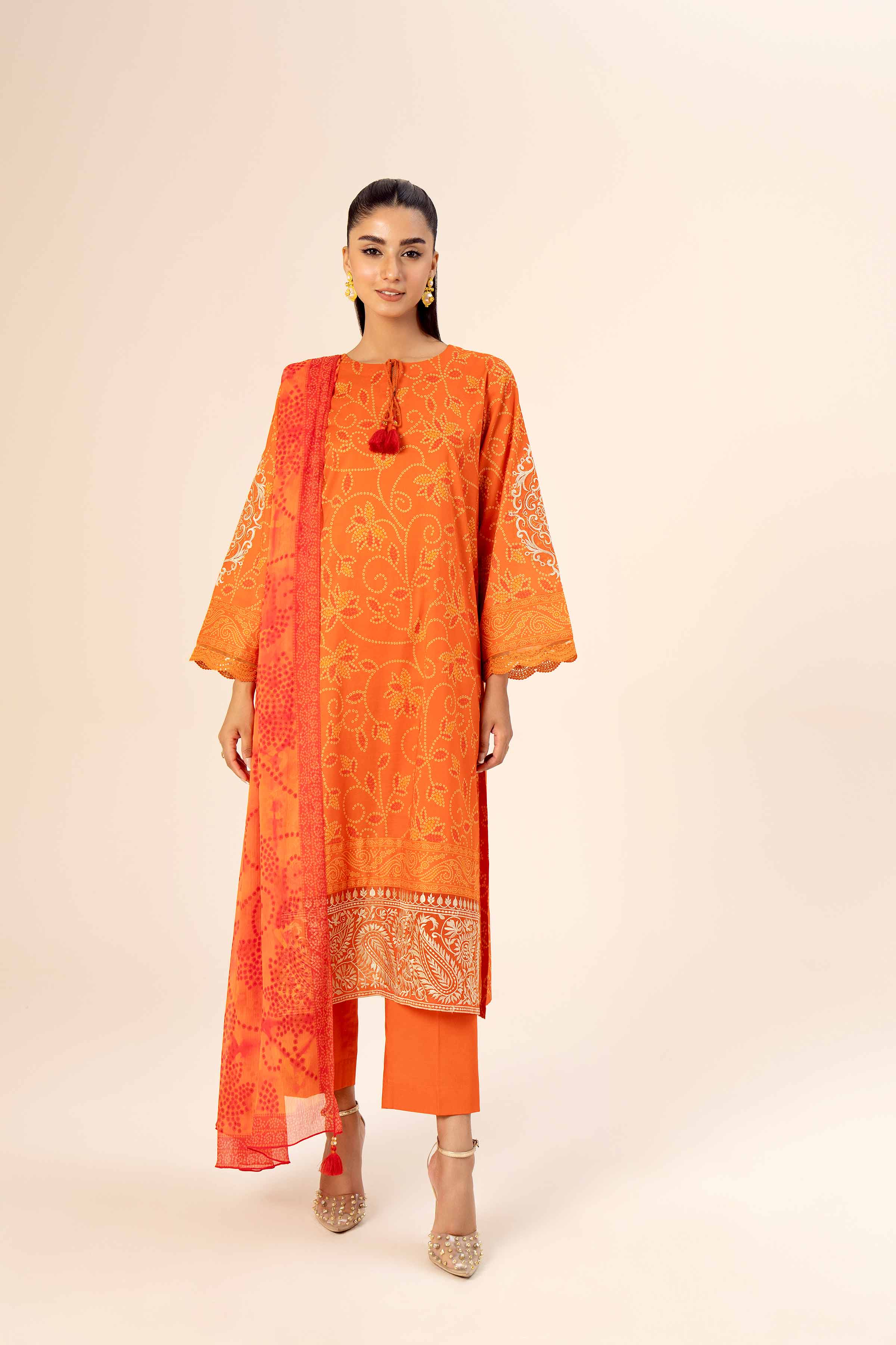 3 Piece - Printed Embroidered Suit - 42402037
