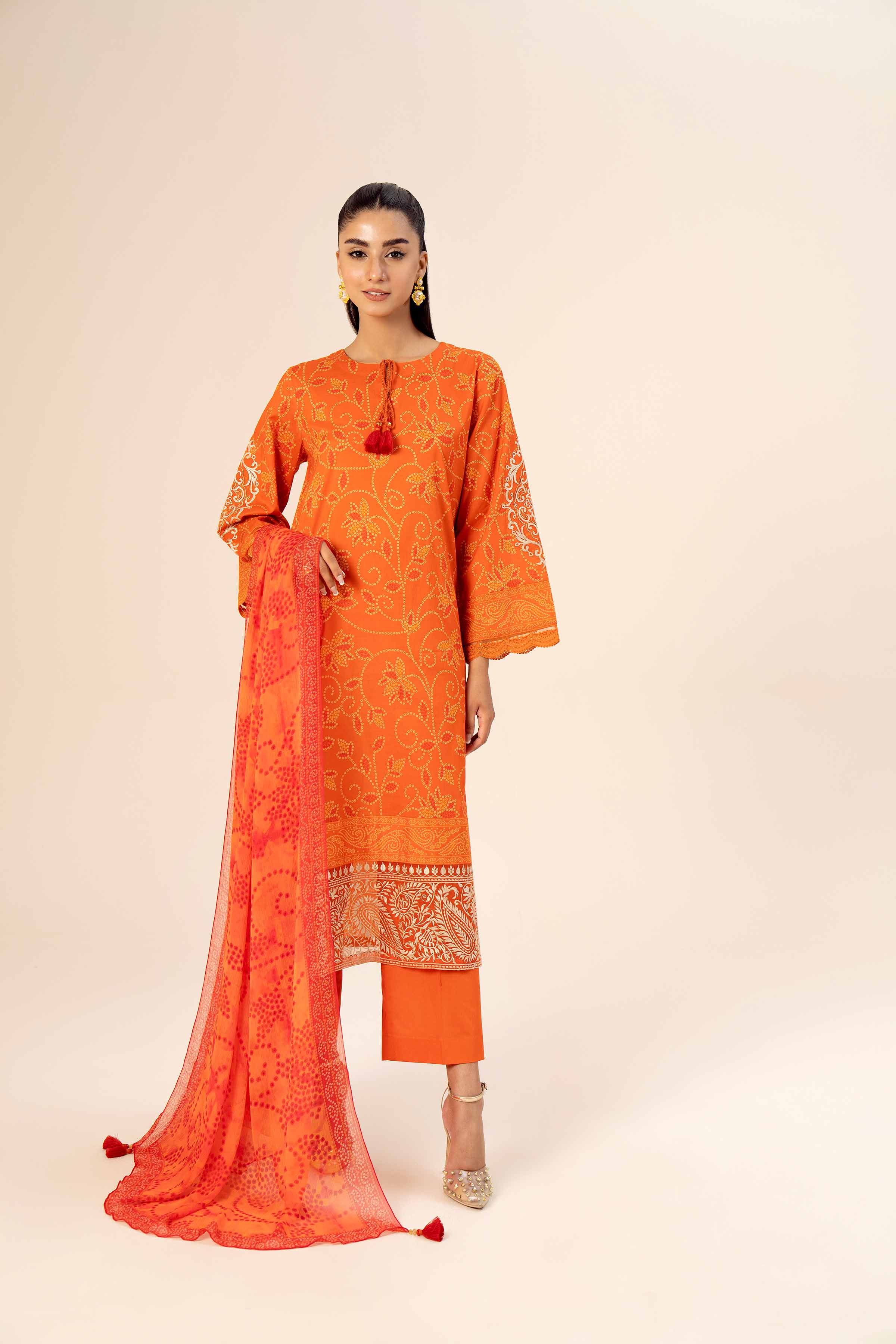 3 Piece - Printed Embroidered Suit - 42402037