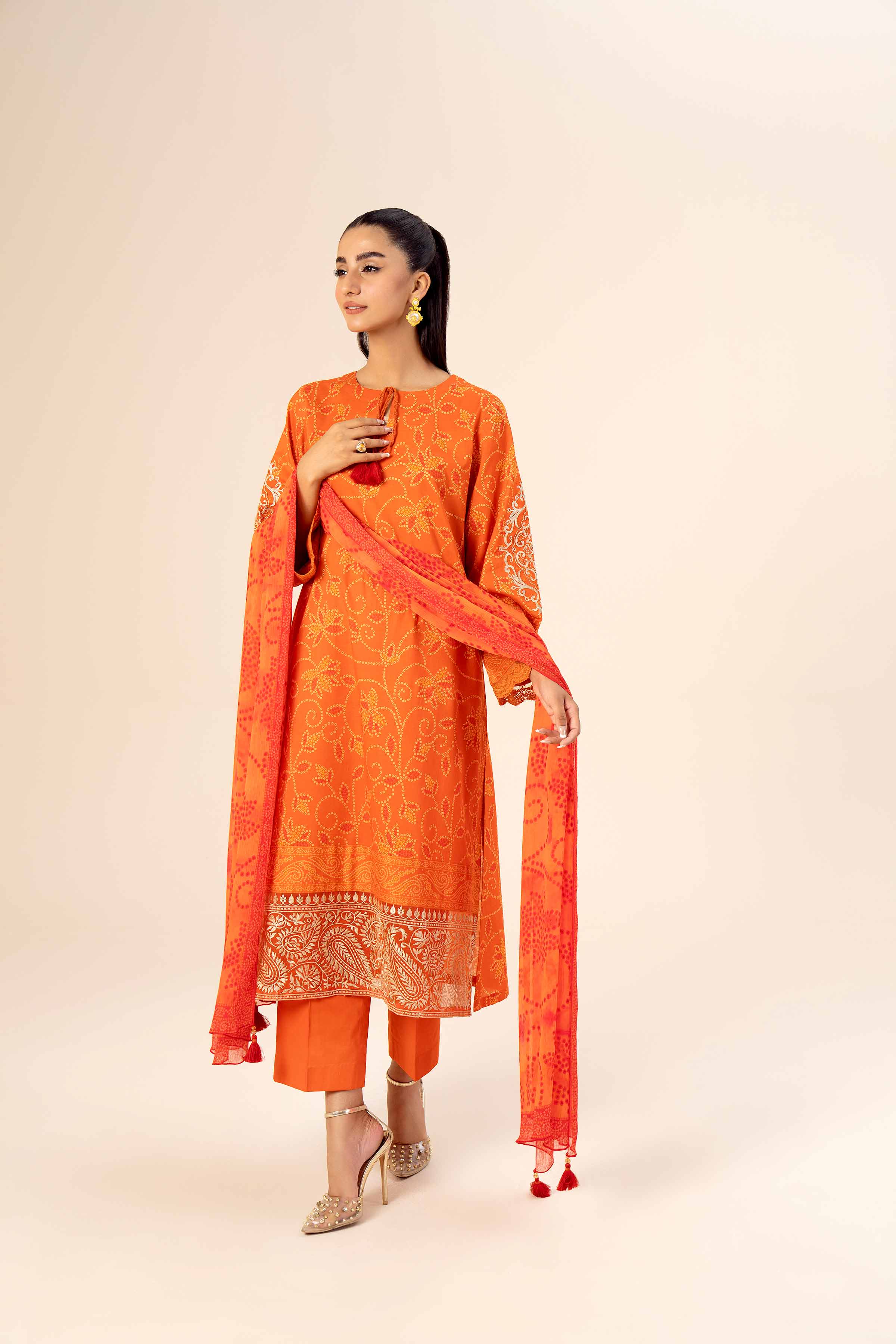3 Piece - Printed Embroidered Suit - 42402037