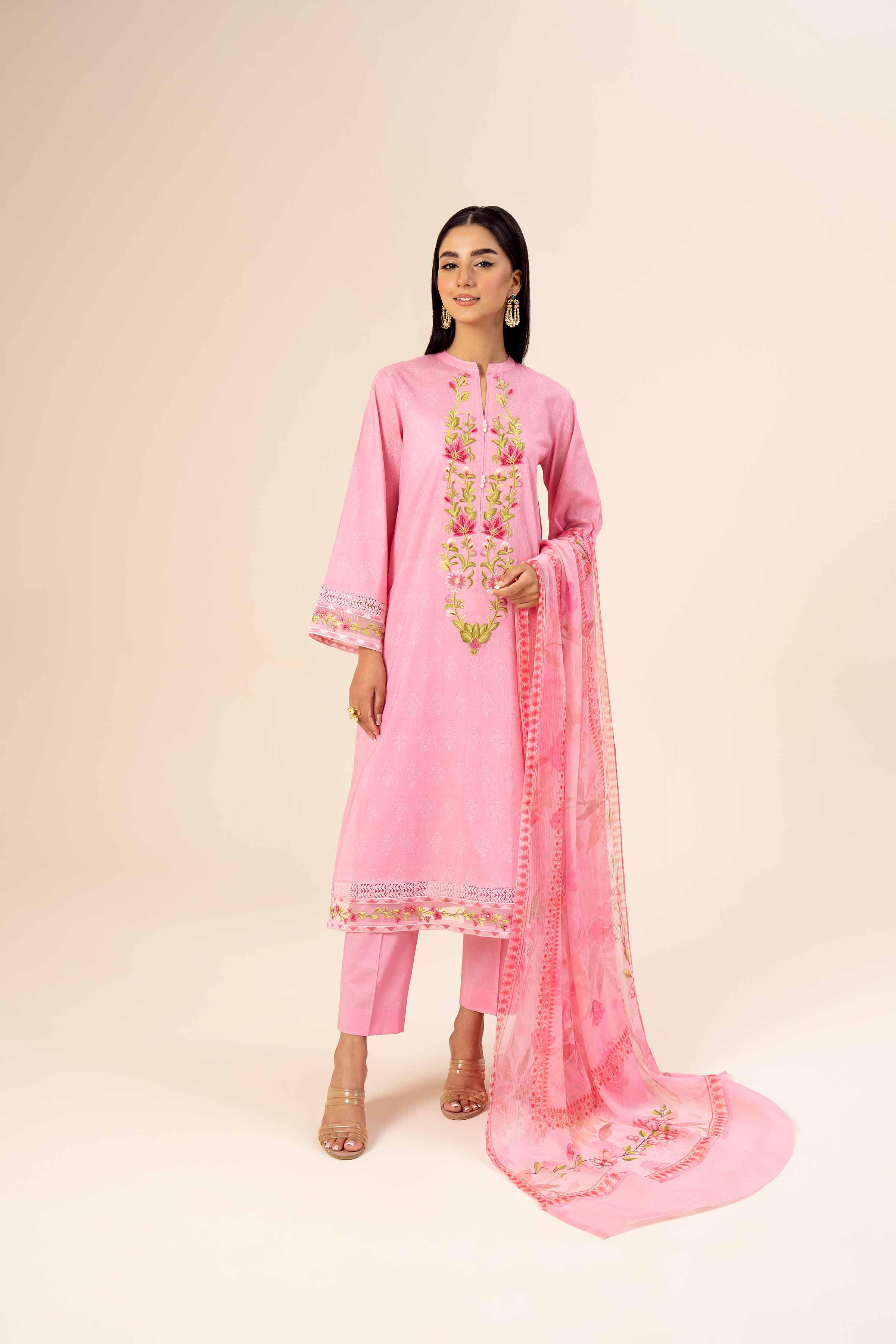 3 Piece - Printed Embroidered Suit - 42402038