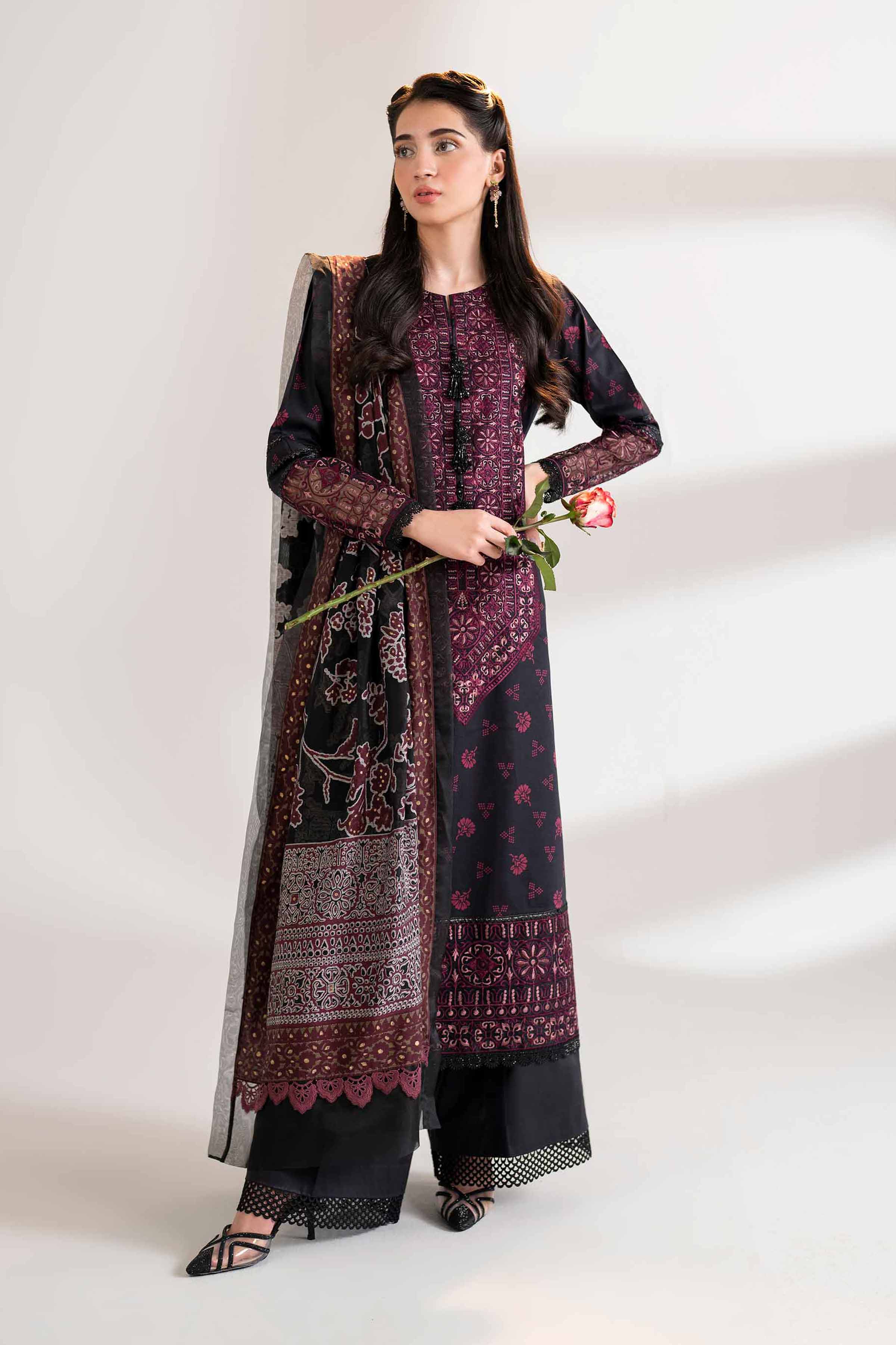 3 Piece - Printed Embroidered Suit - 42402133