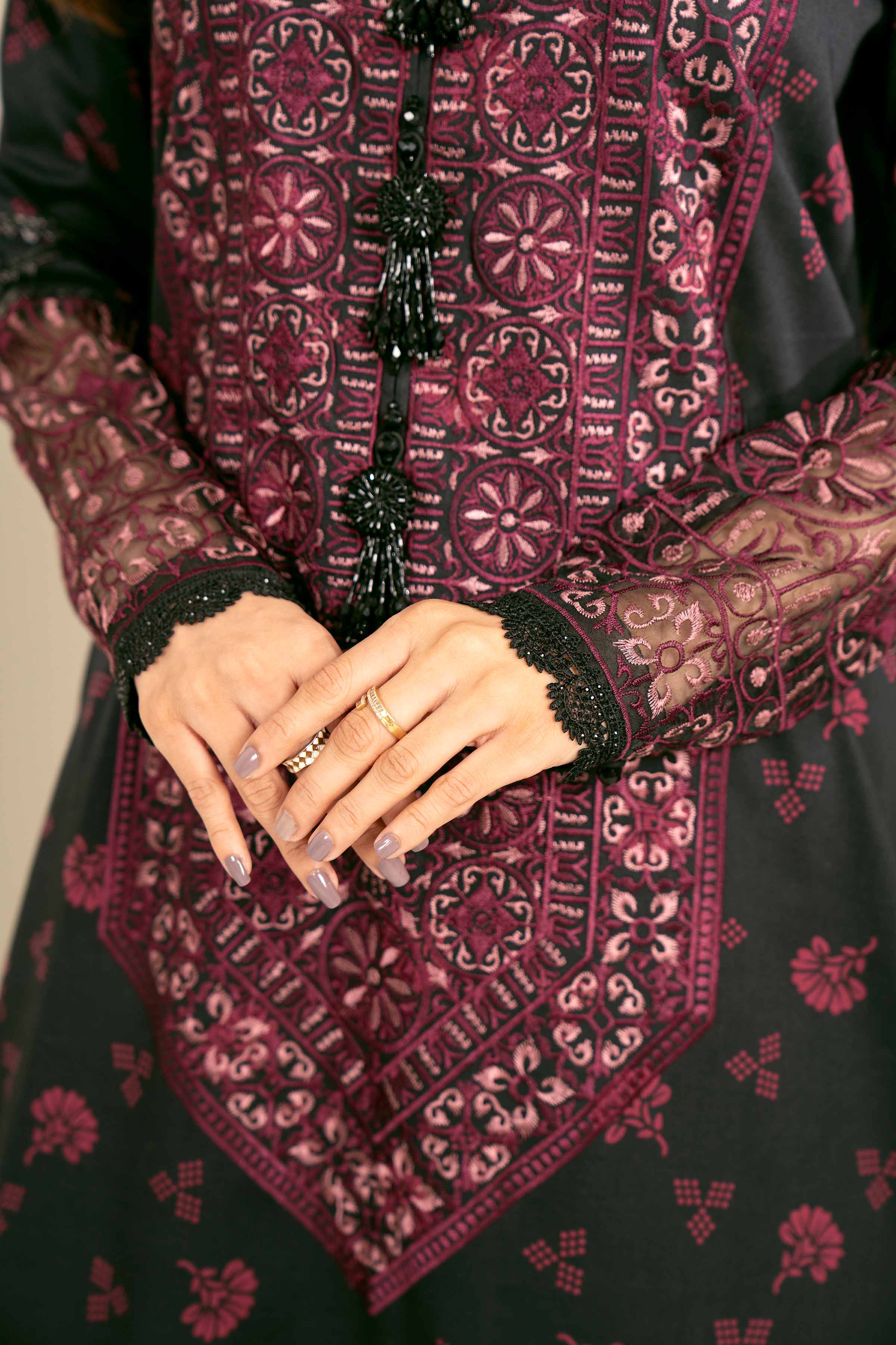 3 Piece - Printed Embroidered Suit - 42402133