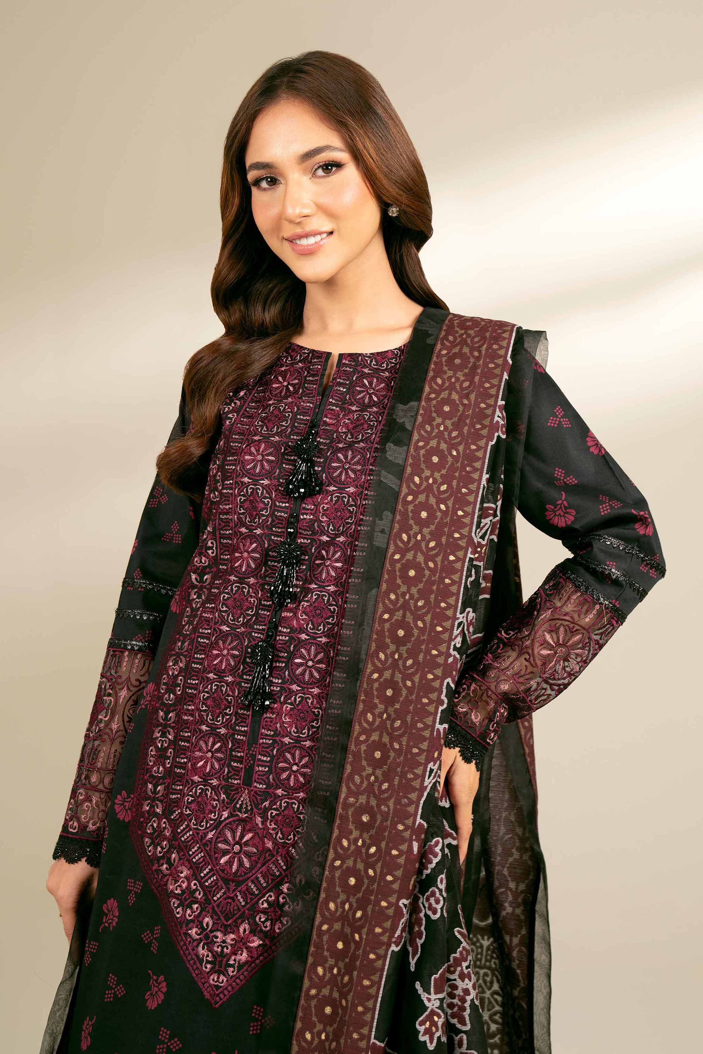 3 Piece - Printed Embroidered Suit - 42402133