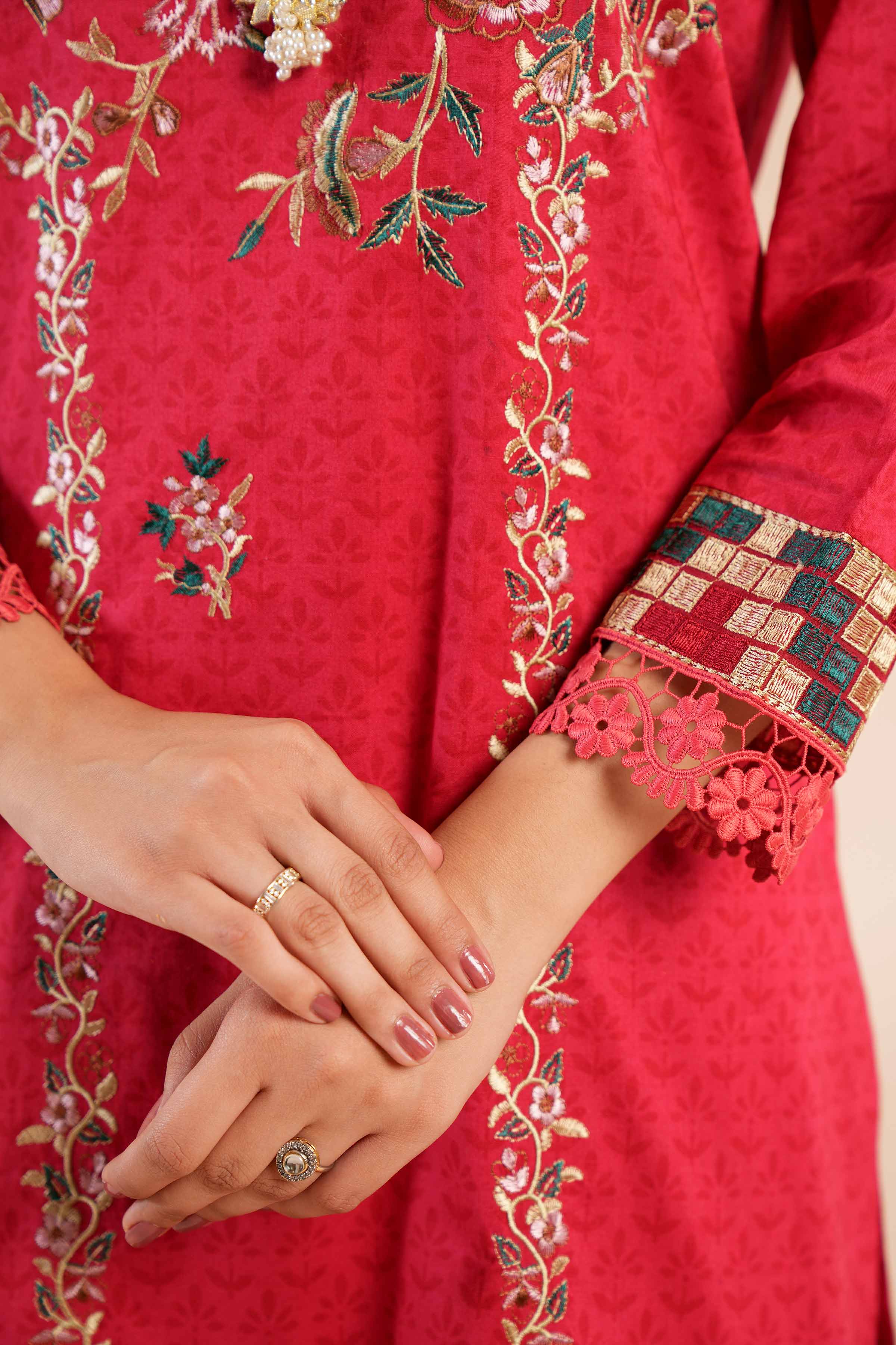 3 Piece - Printed Embroidered Suit - 42402136