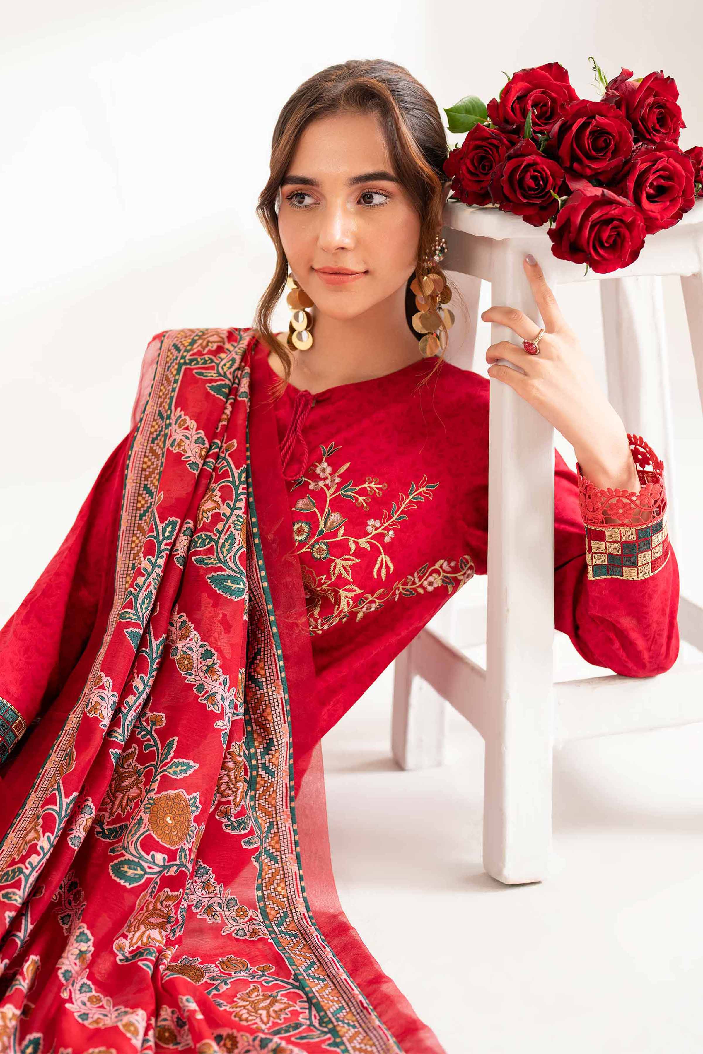 3 Piece - Printed Embroidered Suit - 42402136