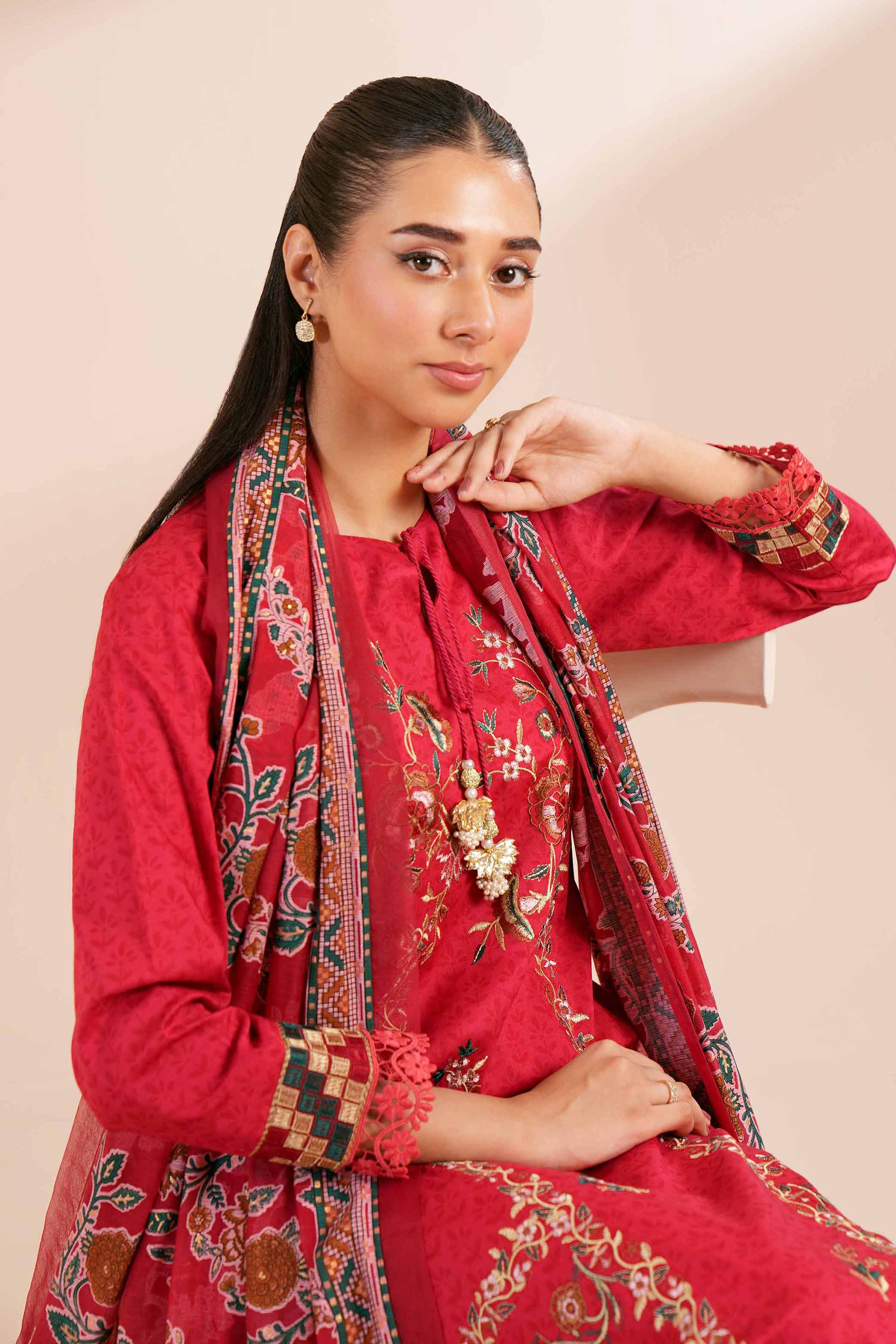 3 Piece - Printed Embroidered Suit - 42402136