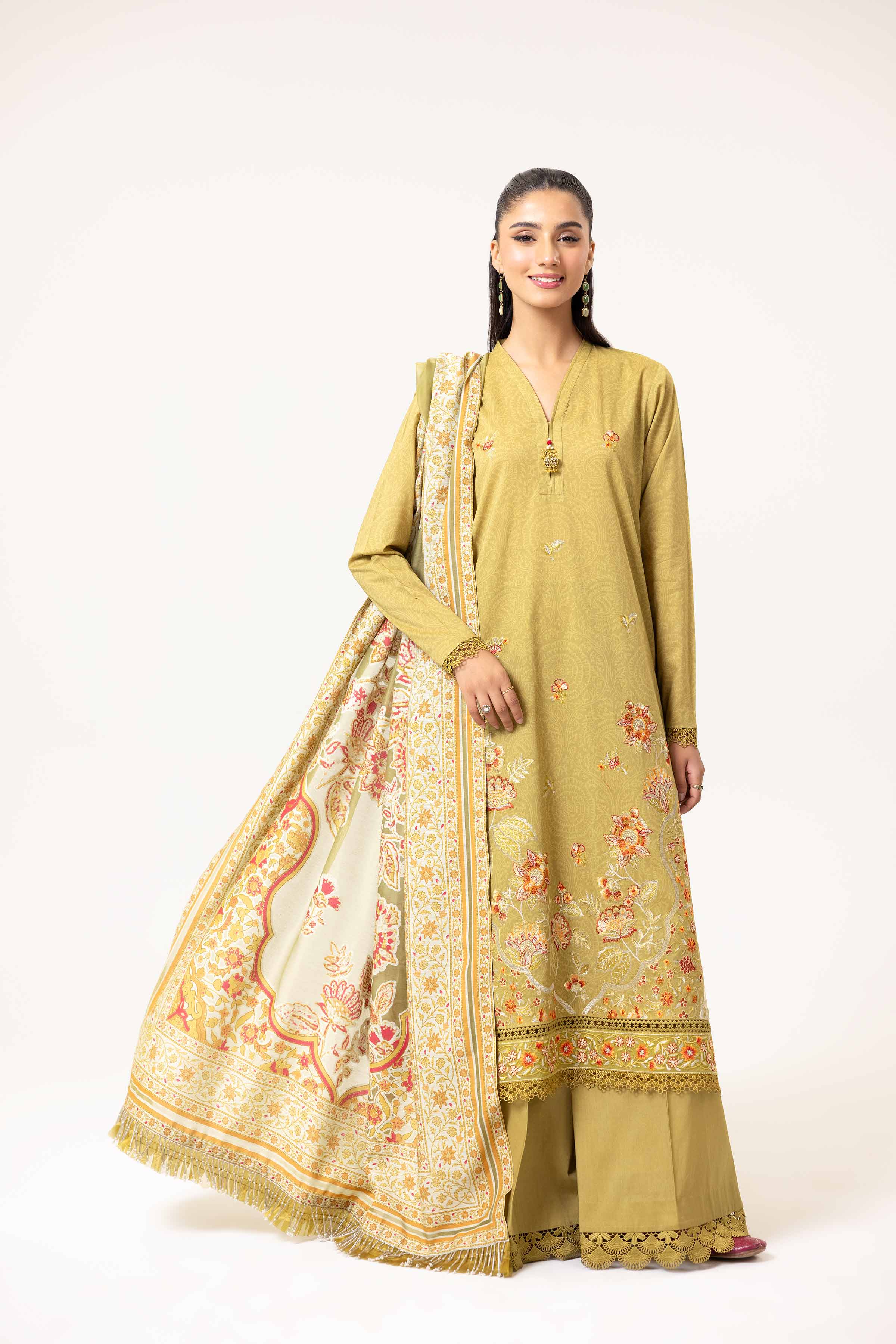 3 Piece - Printed Embroidered Suit - 42402138