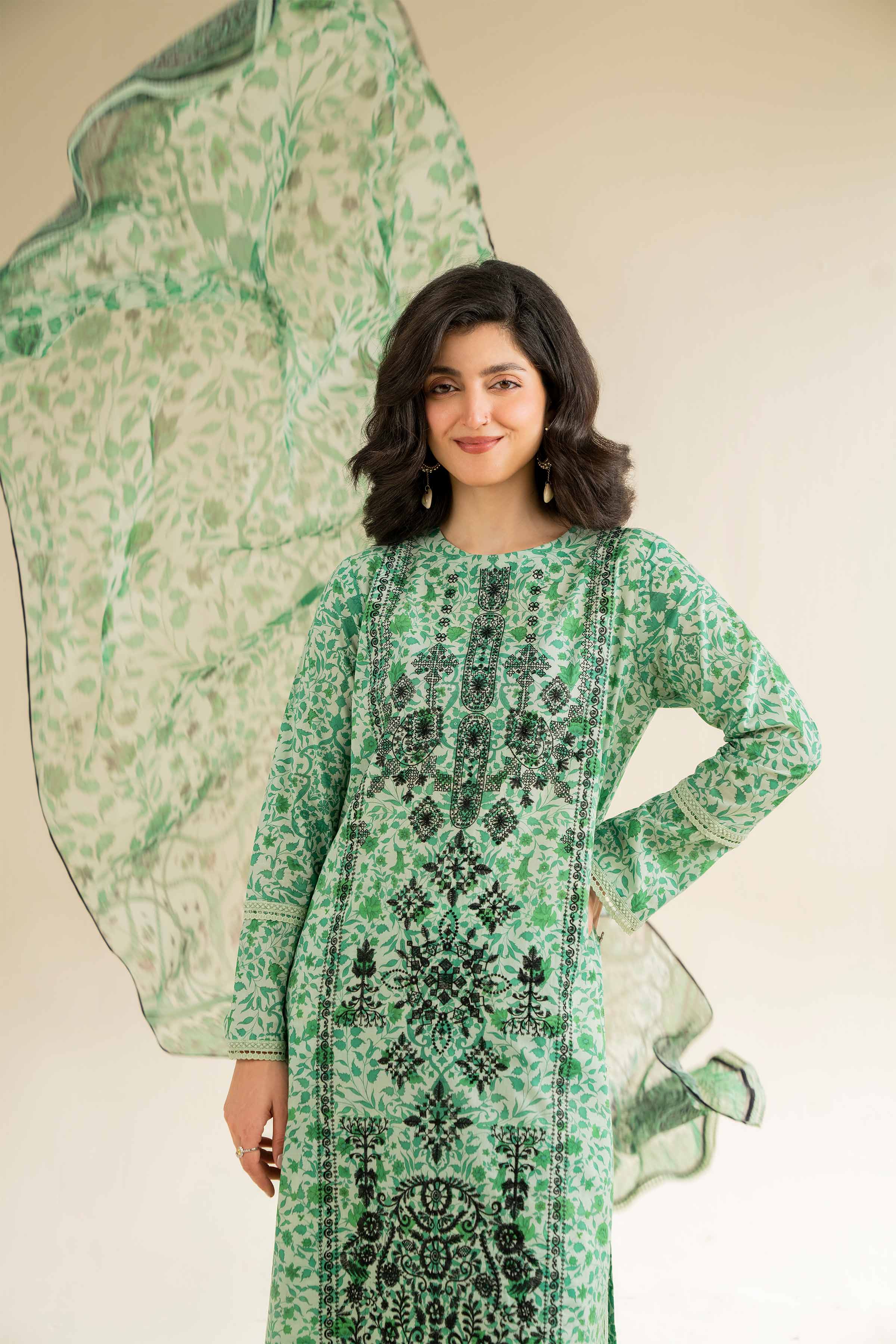 3 Piece - Printed Embroidered Suit - 42501082