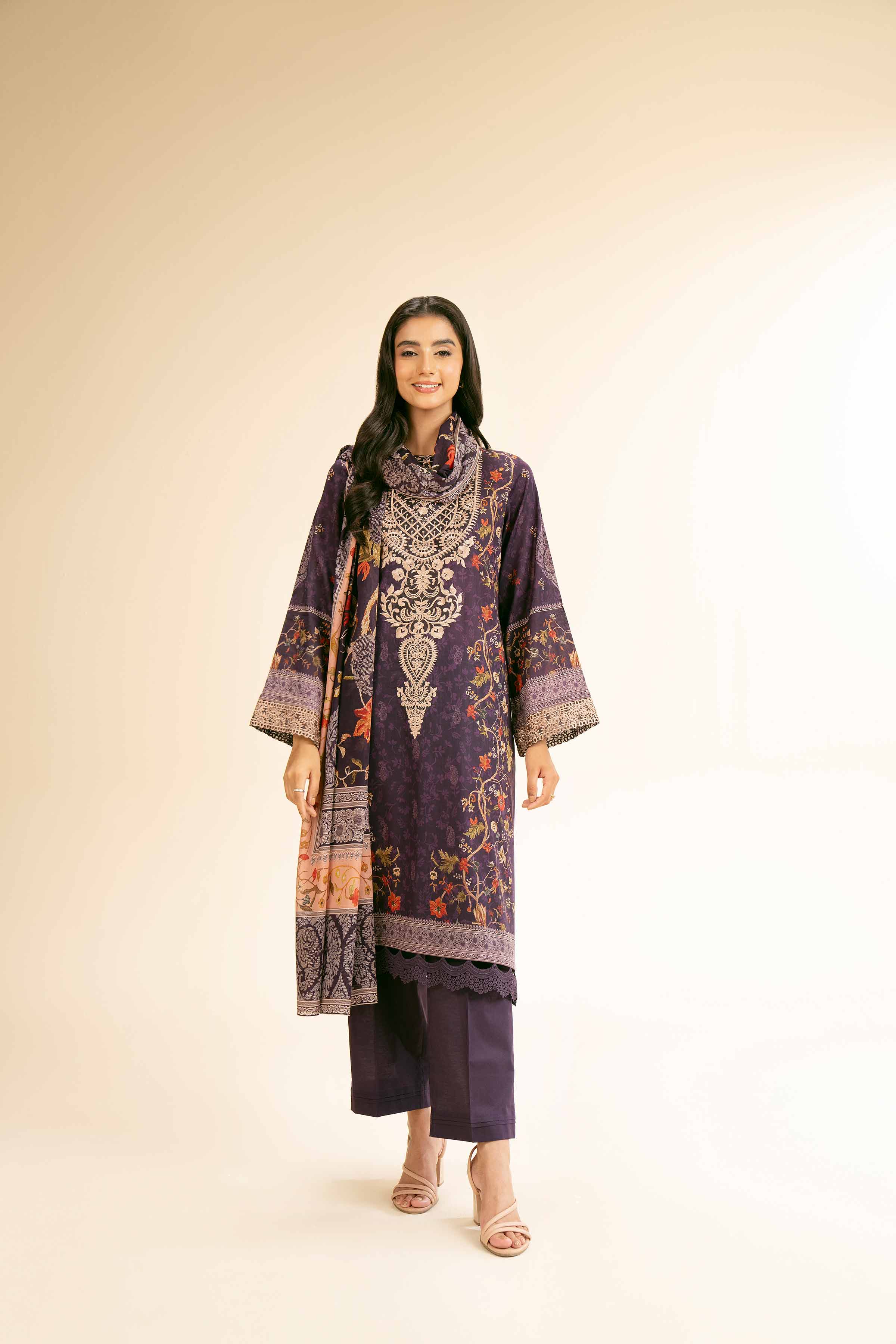 3 Piece - Digital Printed Embroidered Suit - 42501177