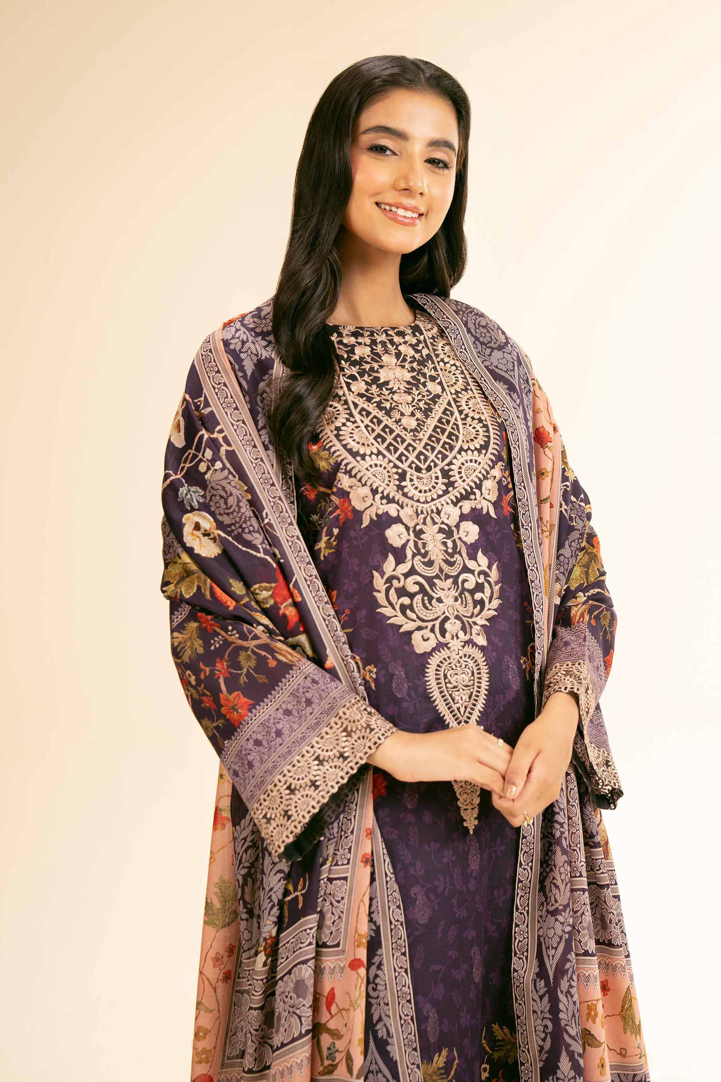 3 Piece - Digital Printed Embroidered Suit - 42501177