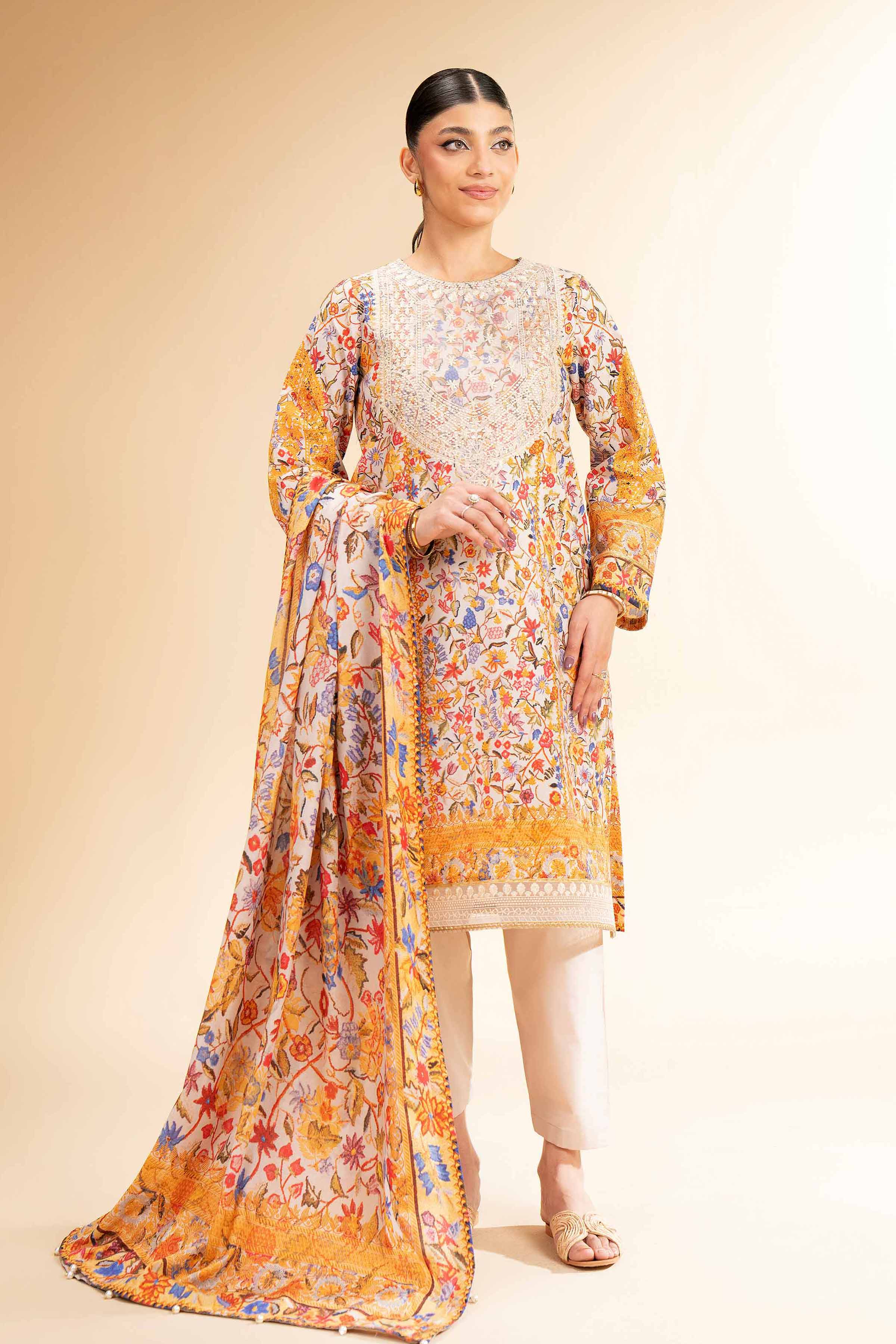 3 Piece - Digital Printed Embroidered Suit - 42501179