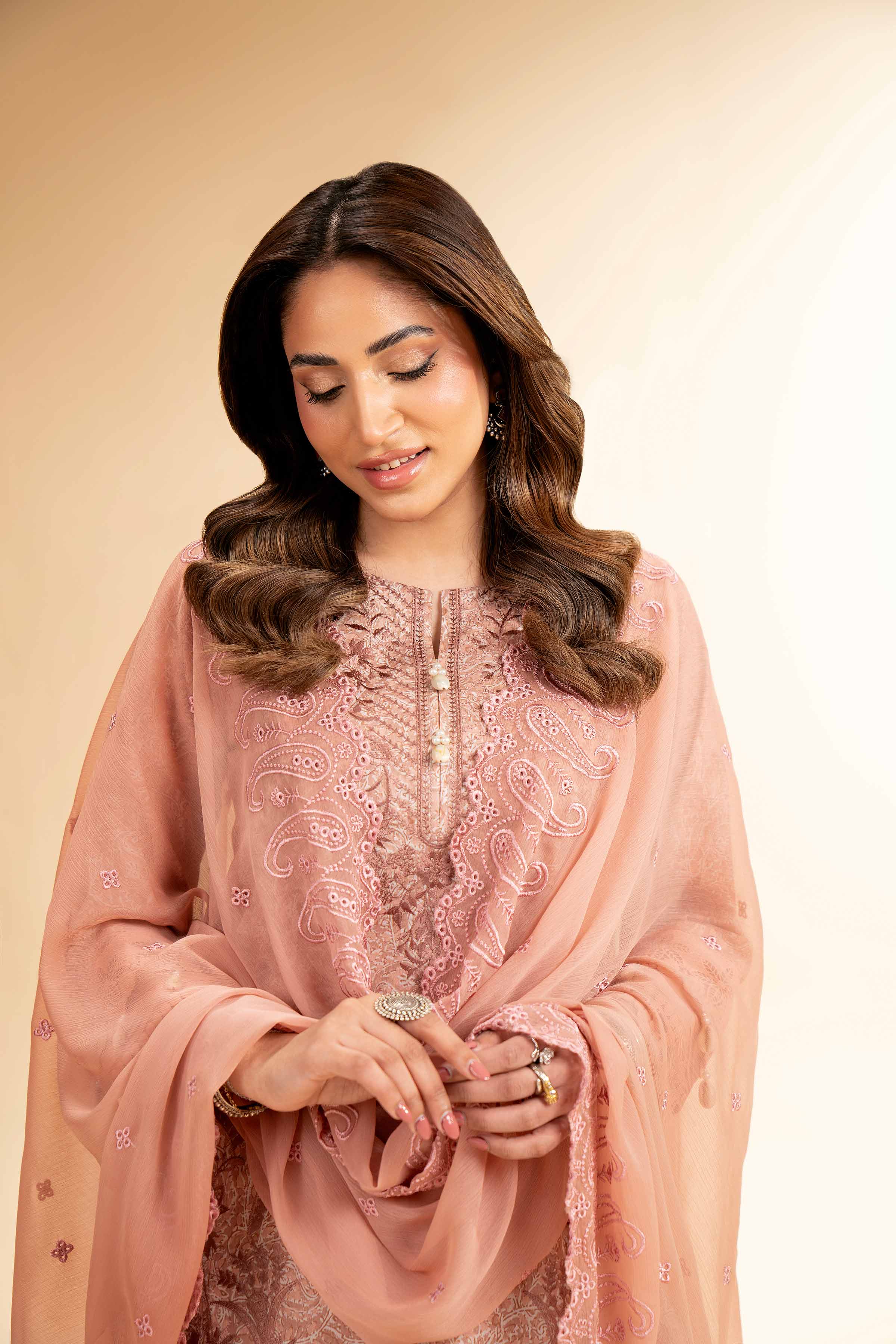 3 Piece - Printed Embroidered Suit - 42501281