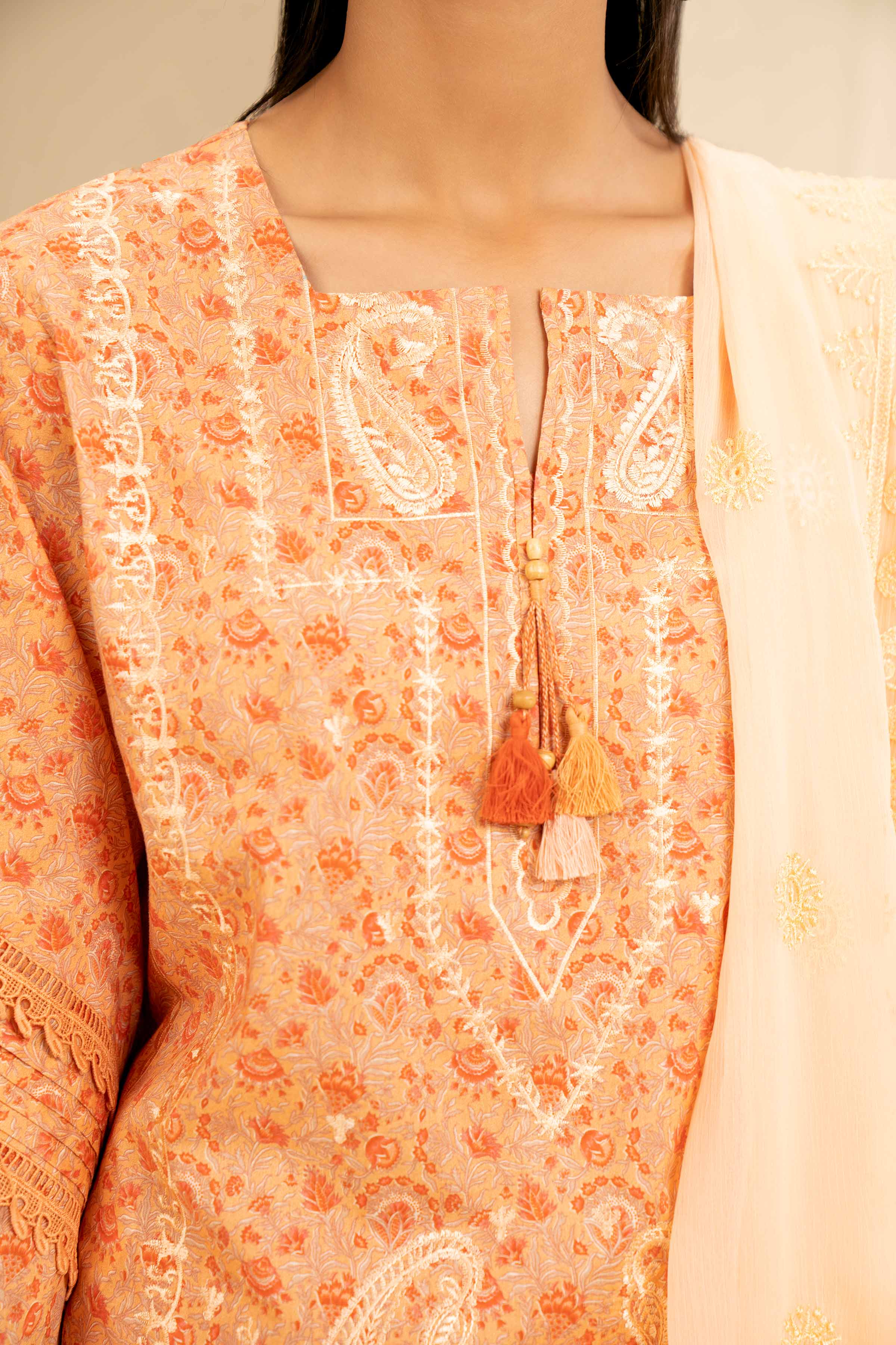 3 Piece - Printed Embroidered Suit - 42501284