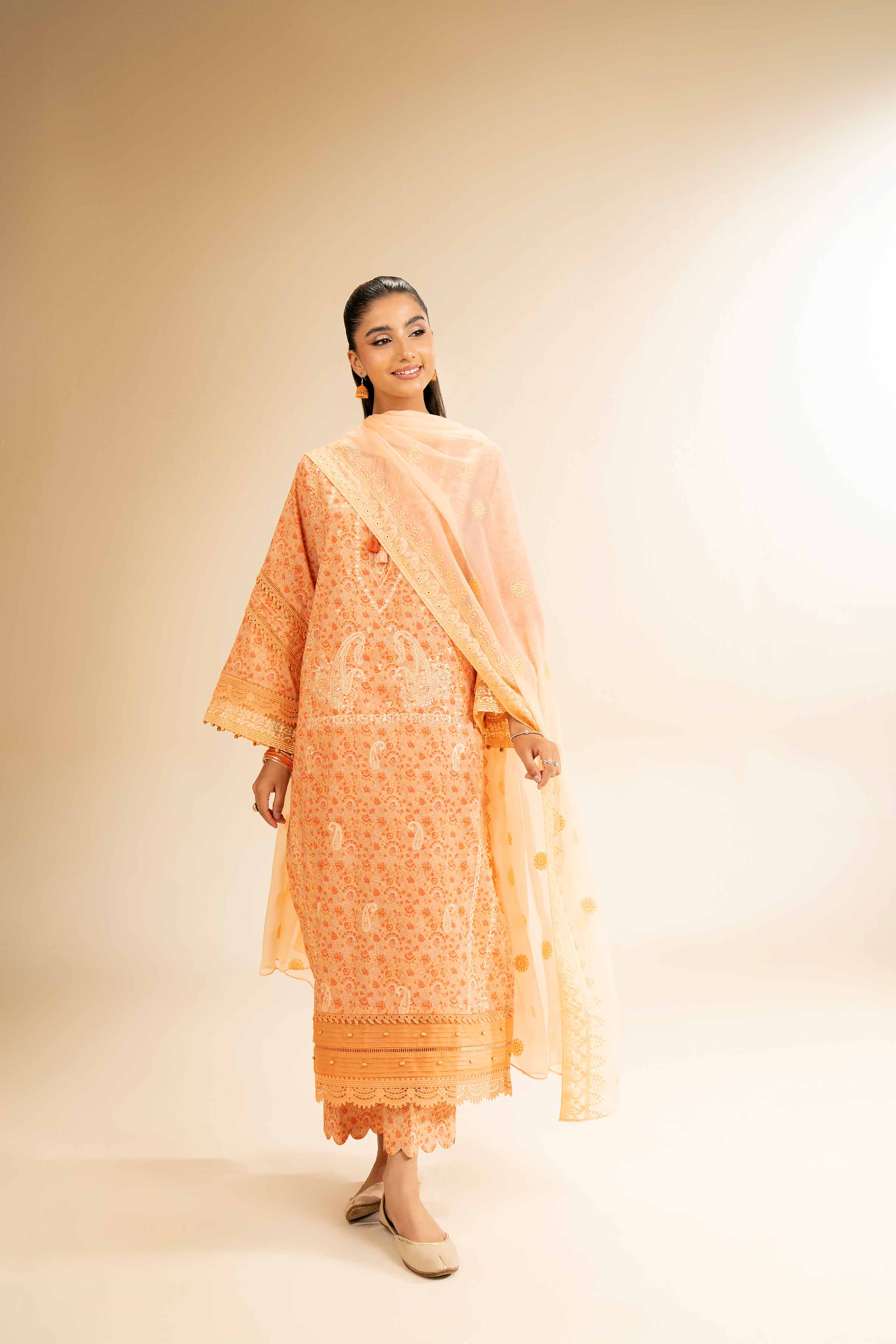 3 Piece - Printed Embroidered Suit - 42501284