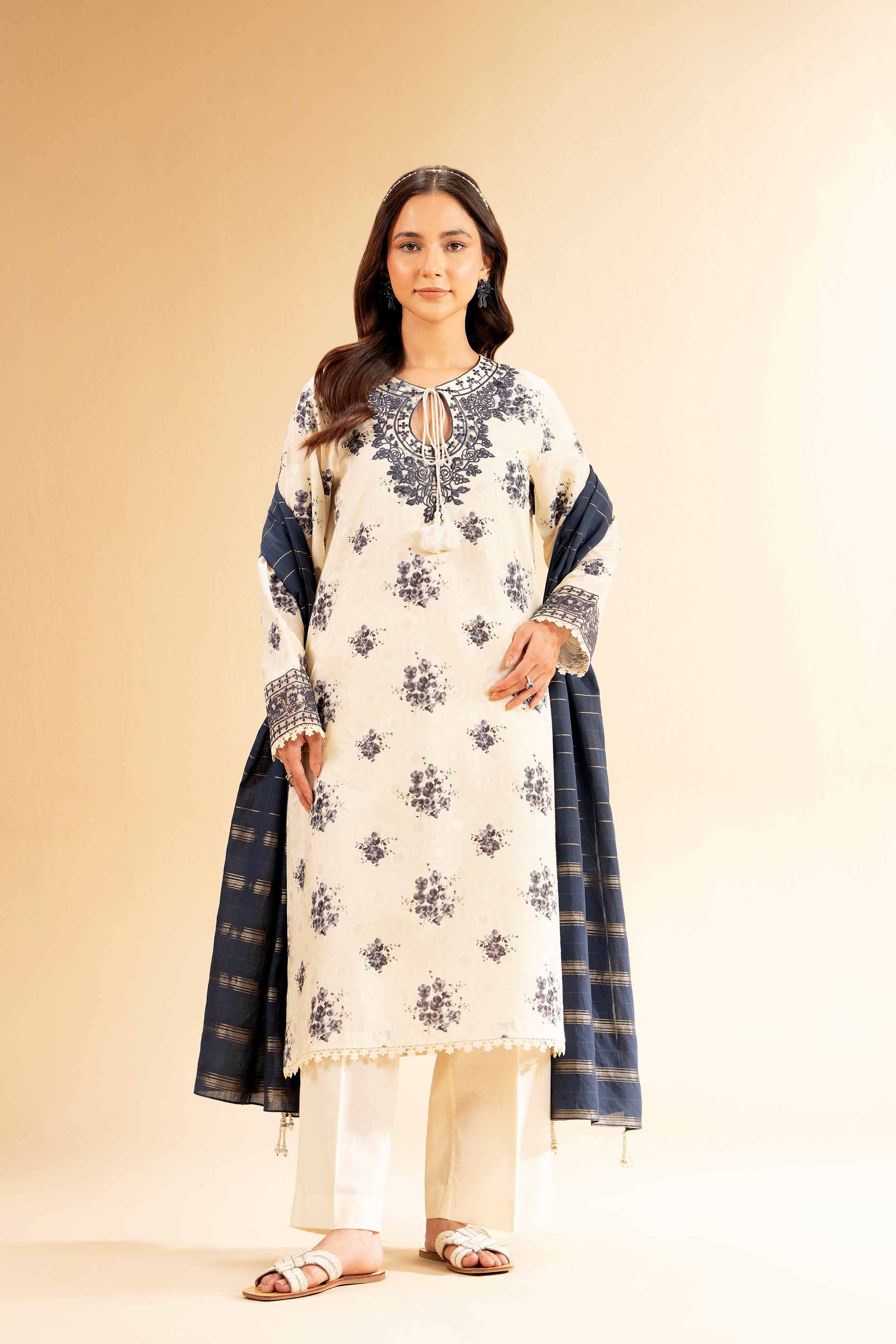 3 Piece - Digital Printed Jacquard Embroidered Suit - 42501303