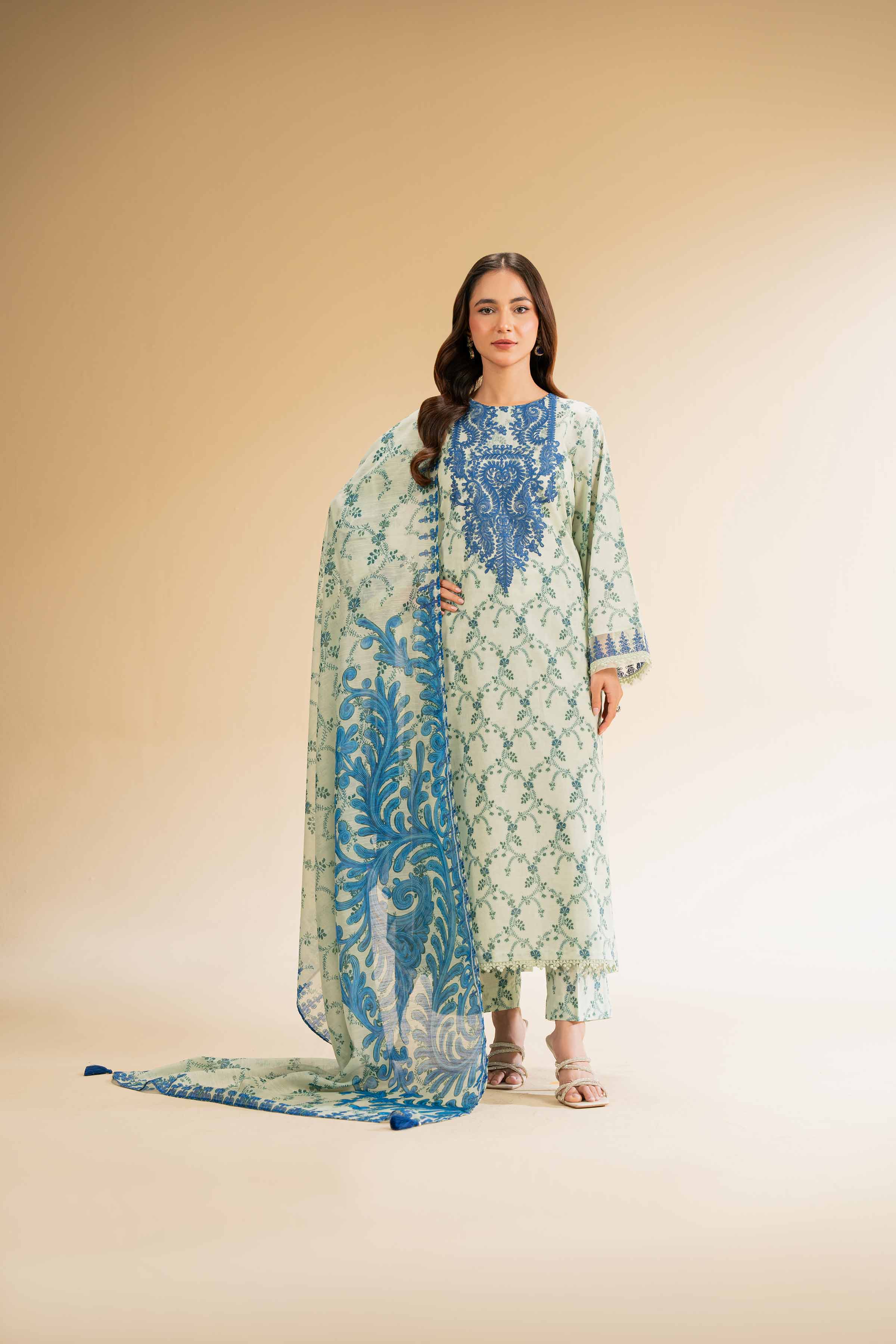3 Piece - Printed Embroidered Suit - 42501309