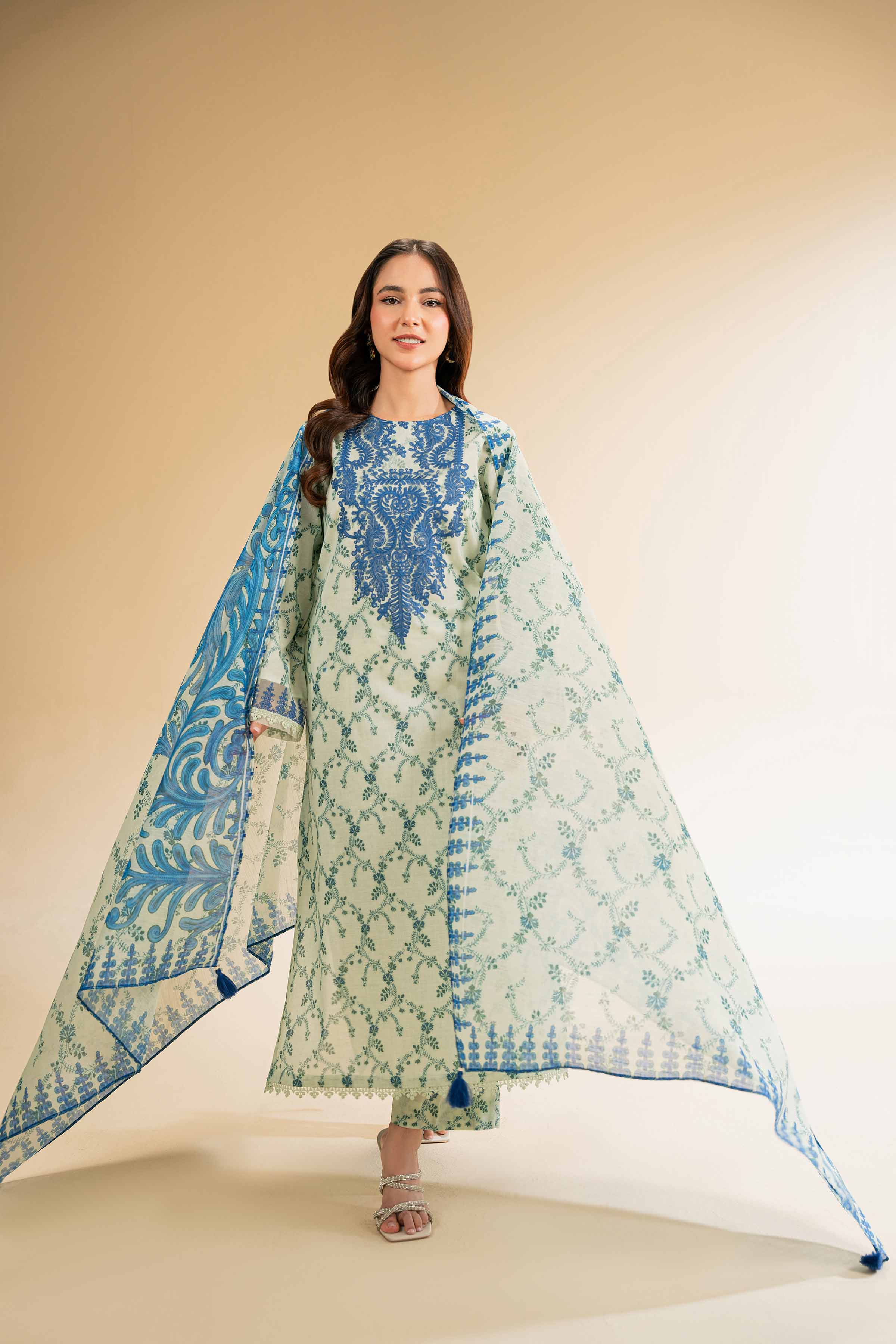 3 Piece - Printed Embroidered Suit - 42501309