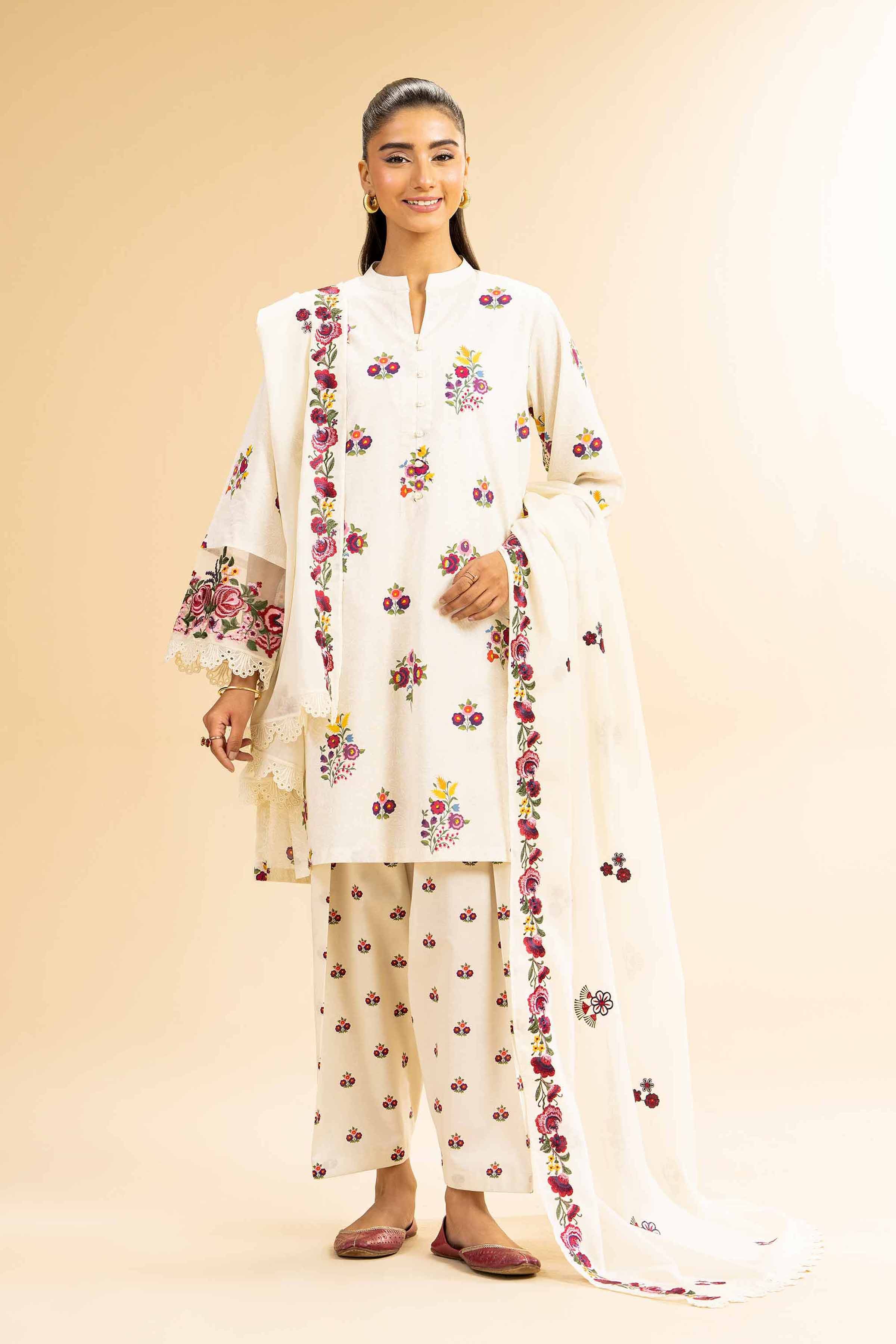 3 Piece - Printed Embroidered Suit - 42501358