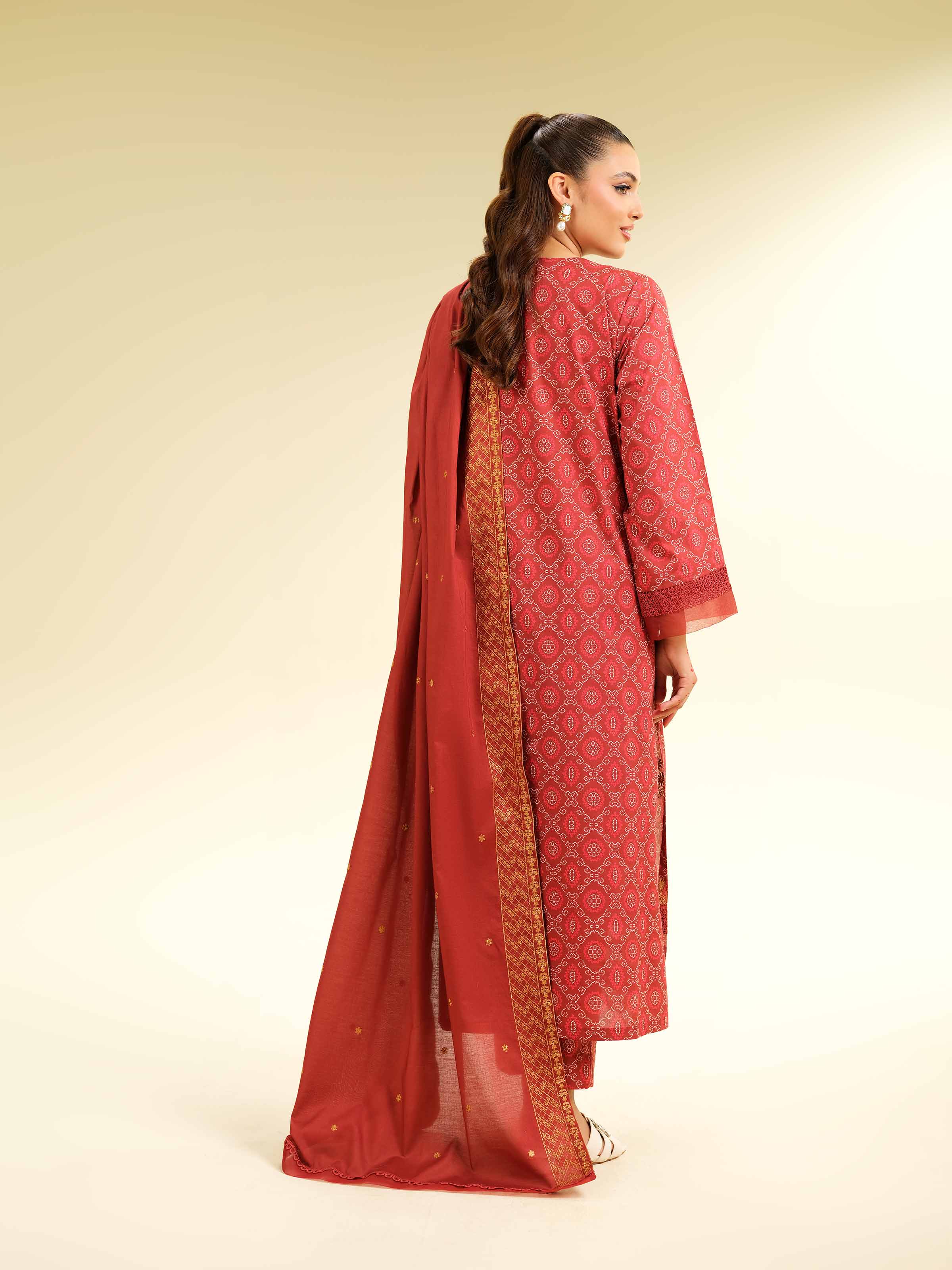 3 Piece - Printed Embroidered Suit - 42501363