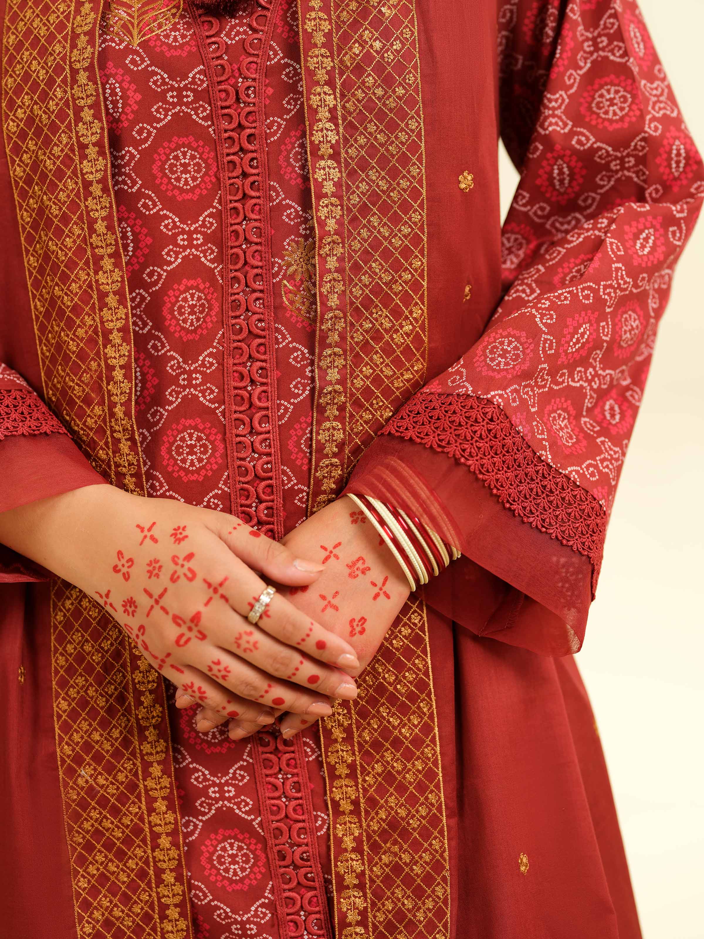 3 Piece - Printed Embroidered Suit - 42501363