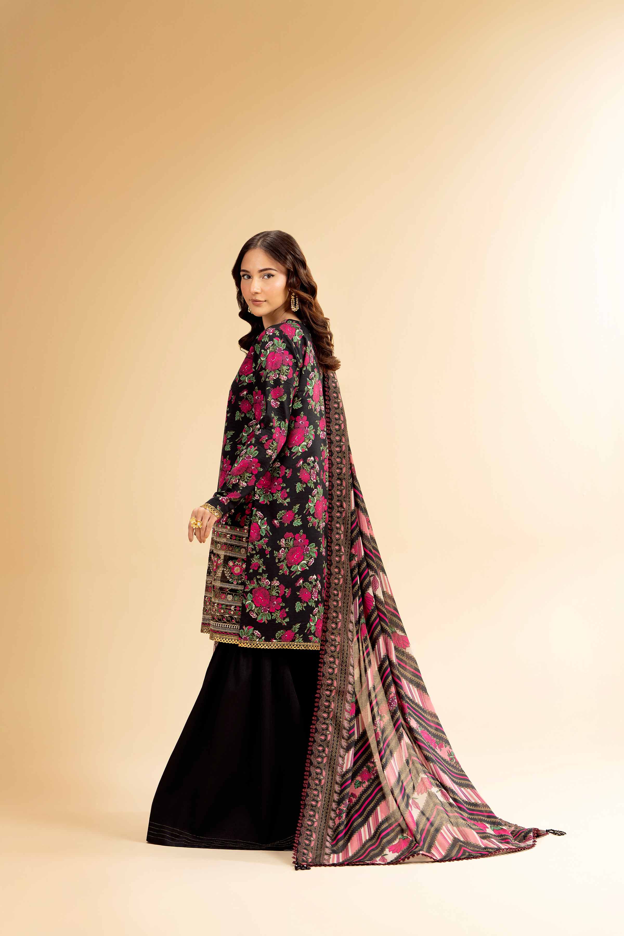3 Piece - Gold Printed Embroidered Suit - 42501417