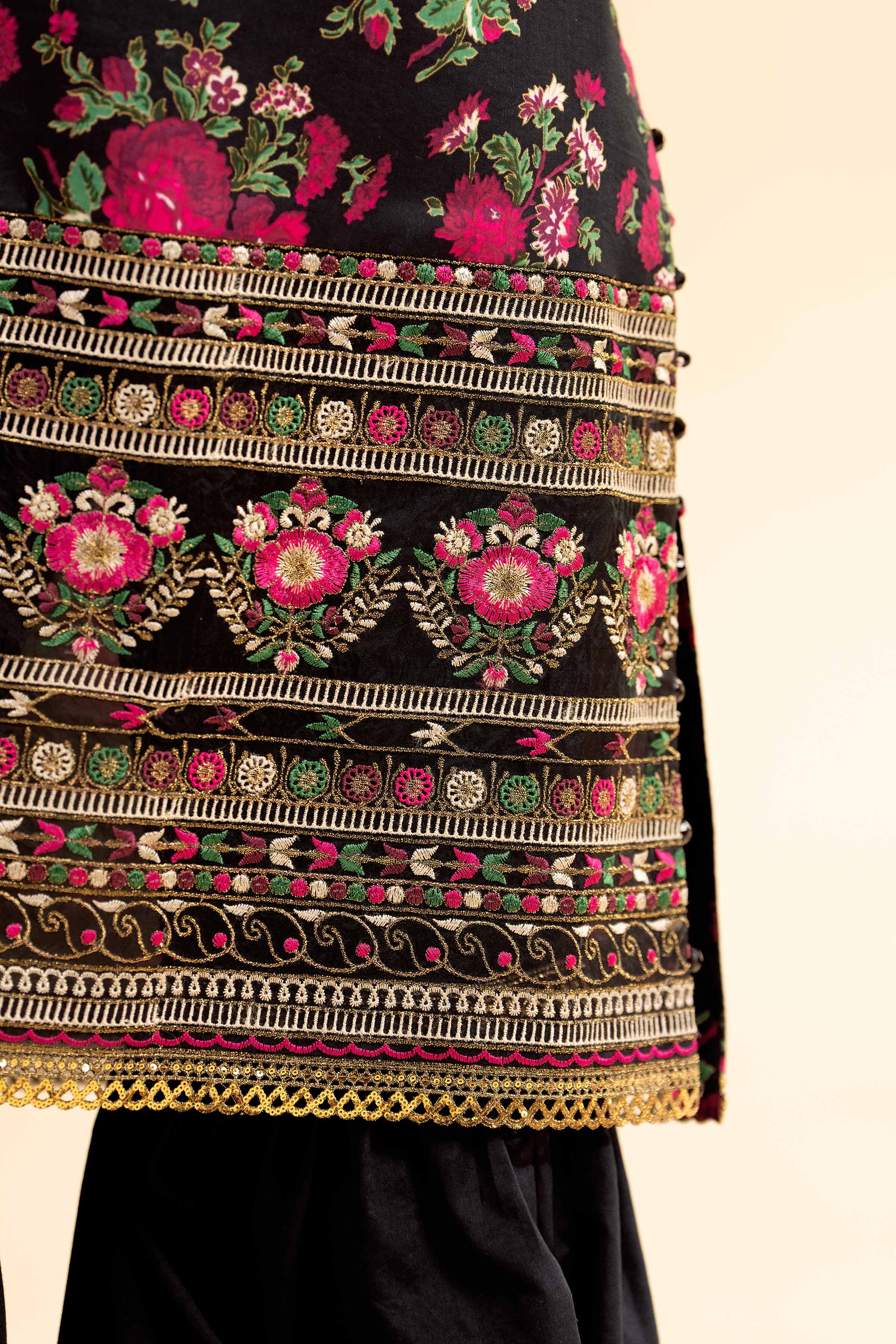 3 Piece - Gold Printed Embroidered Suit - 42501417