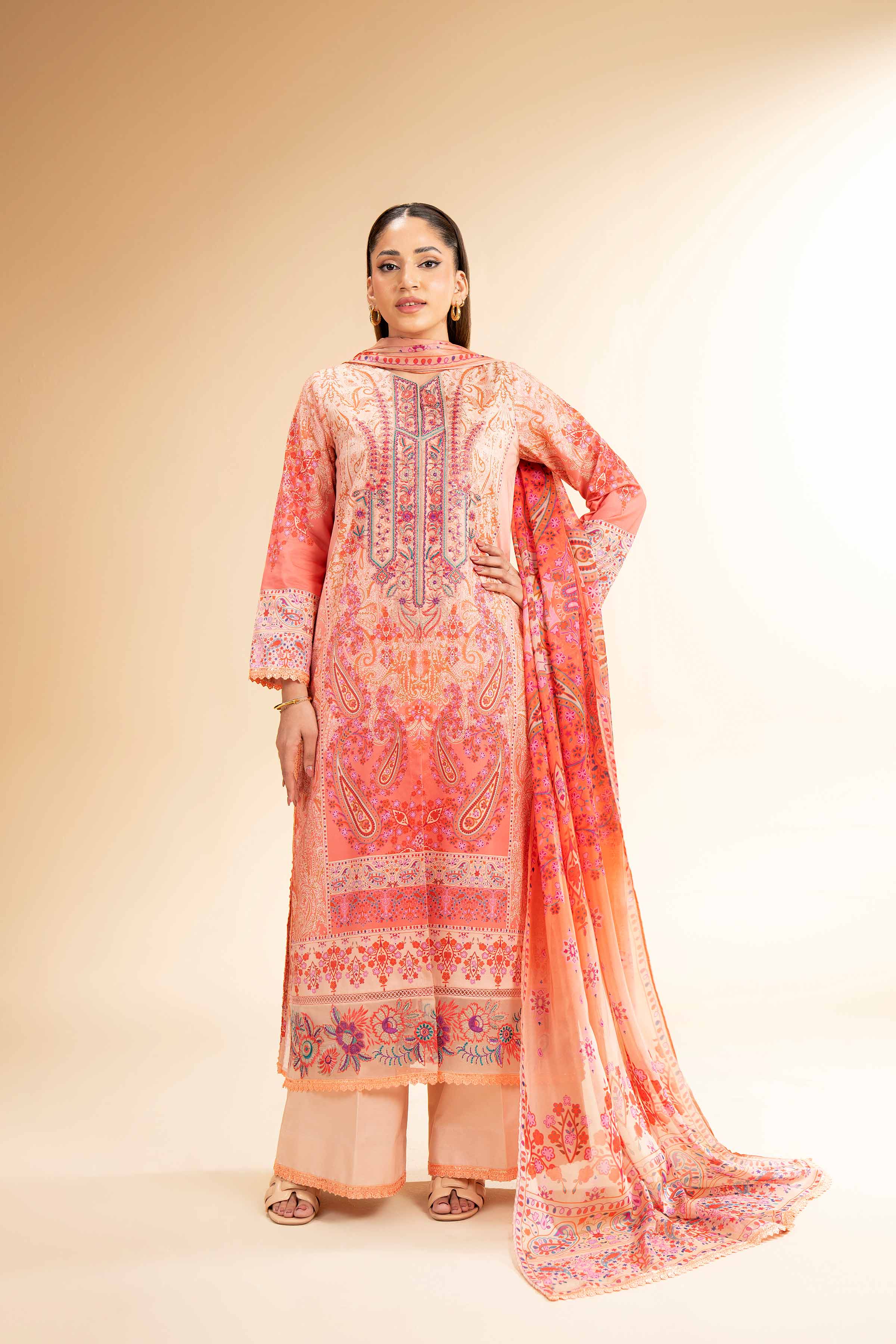 3 Piece - Digital Printed Embroidered Suit - 42501485