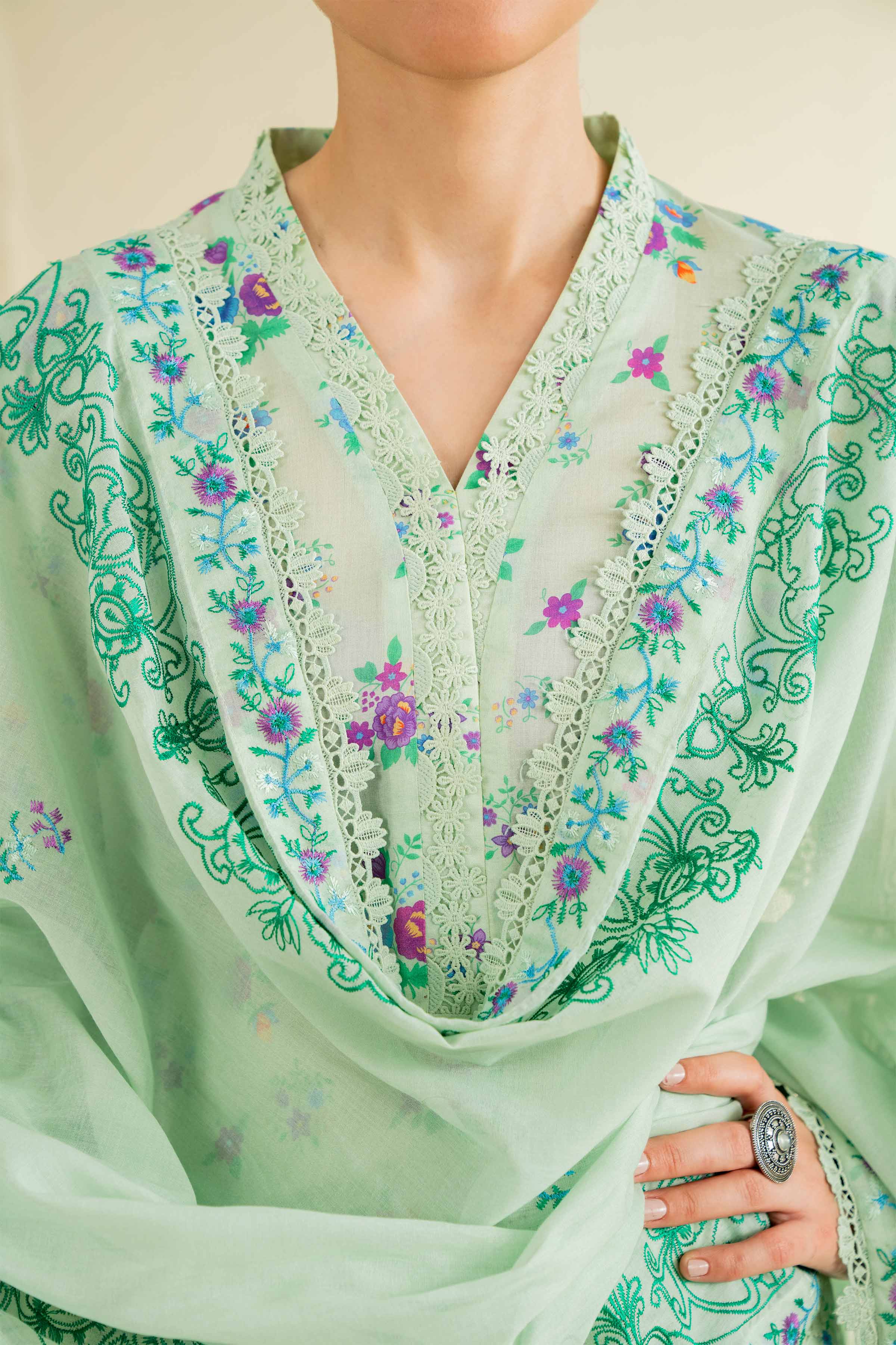 3 Piece - Printed Embroidered Suit - 42501498