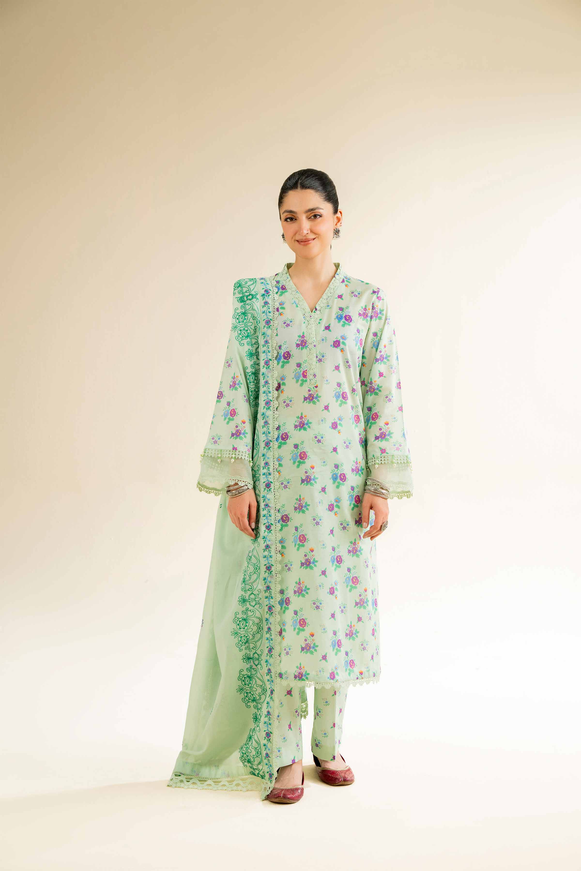 3 Piece - Printed Embroidered Suit - 42501498