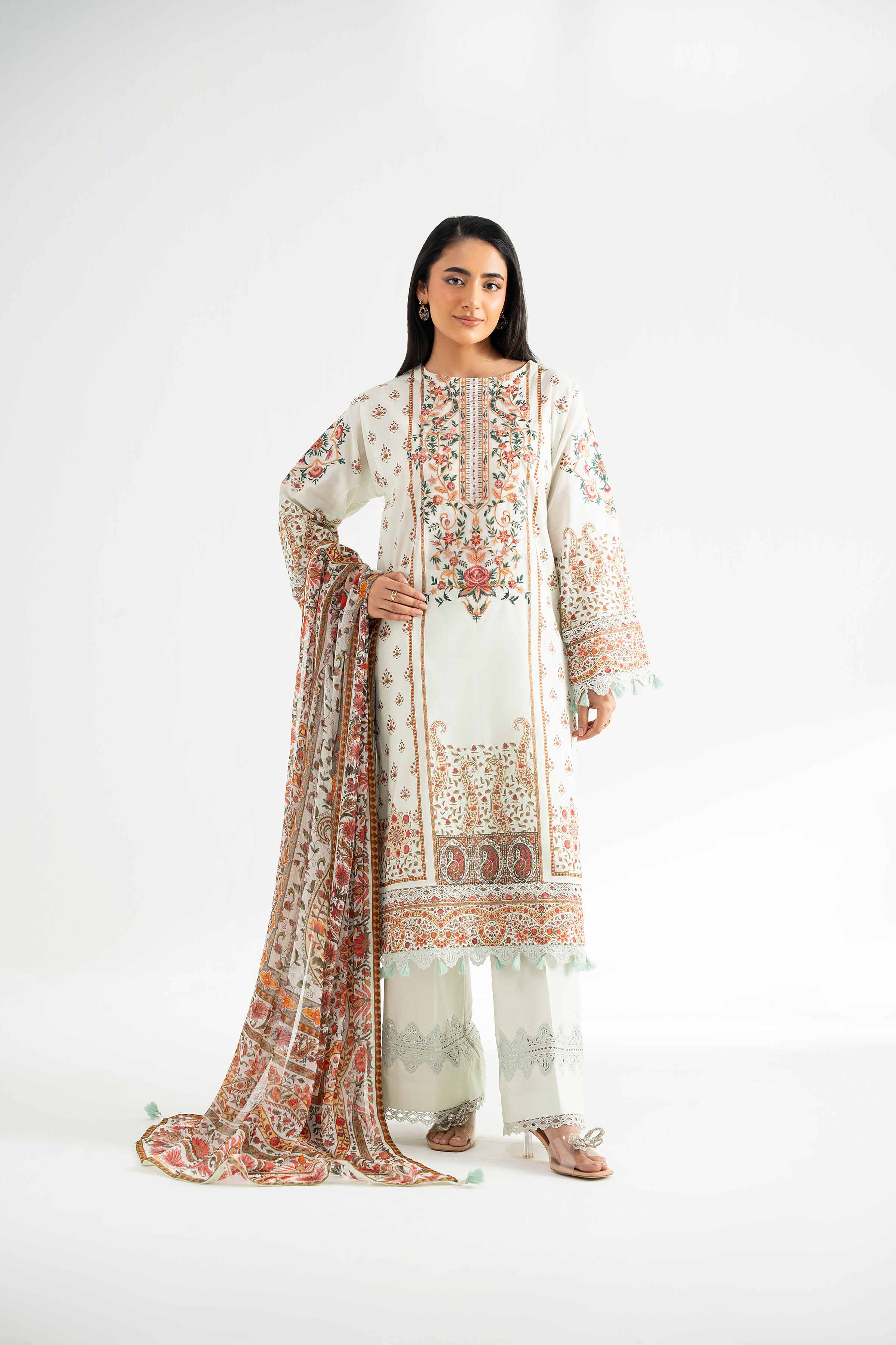 3 Piece - Digital Printed Embroidered Suit - 42501647
