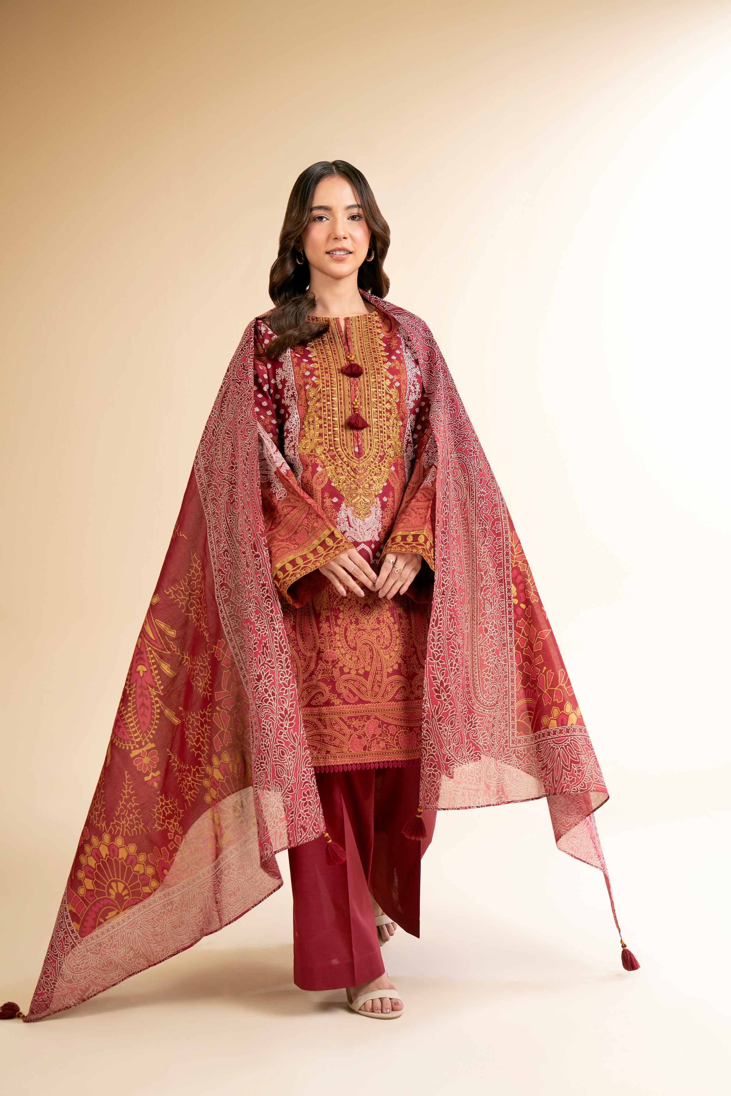 3 Piece - Flatbed Paste Embroidered Suit - 42501663
