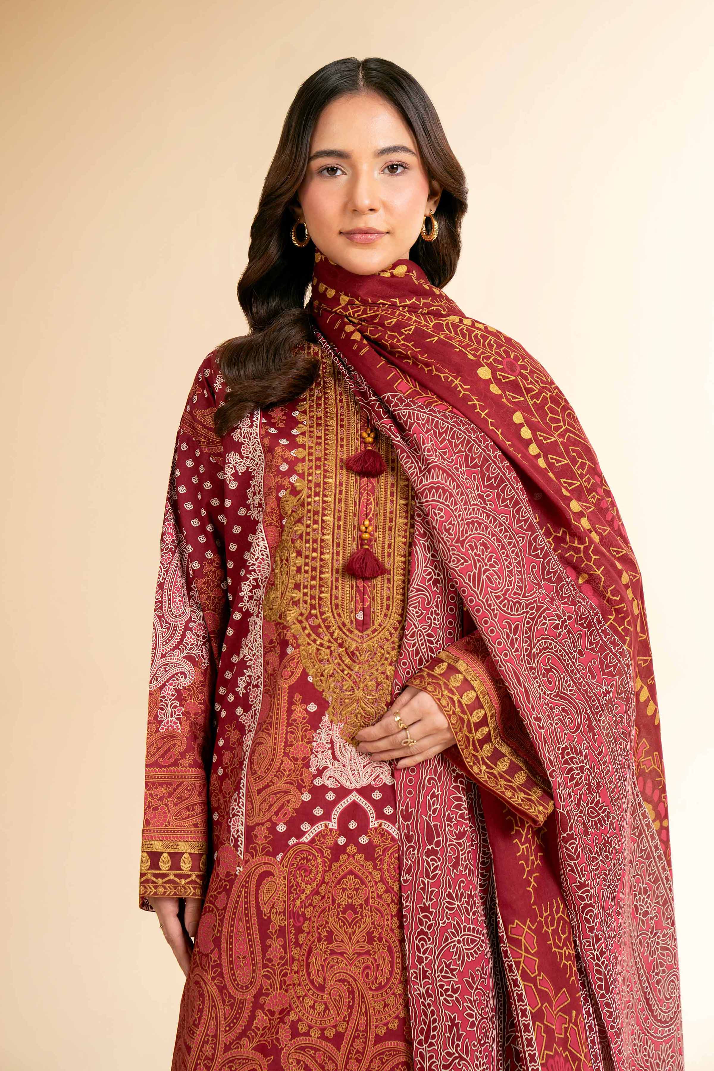 3 Piece - Flatbed Paste Embroidered Suit - 42501663