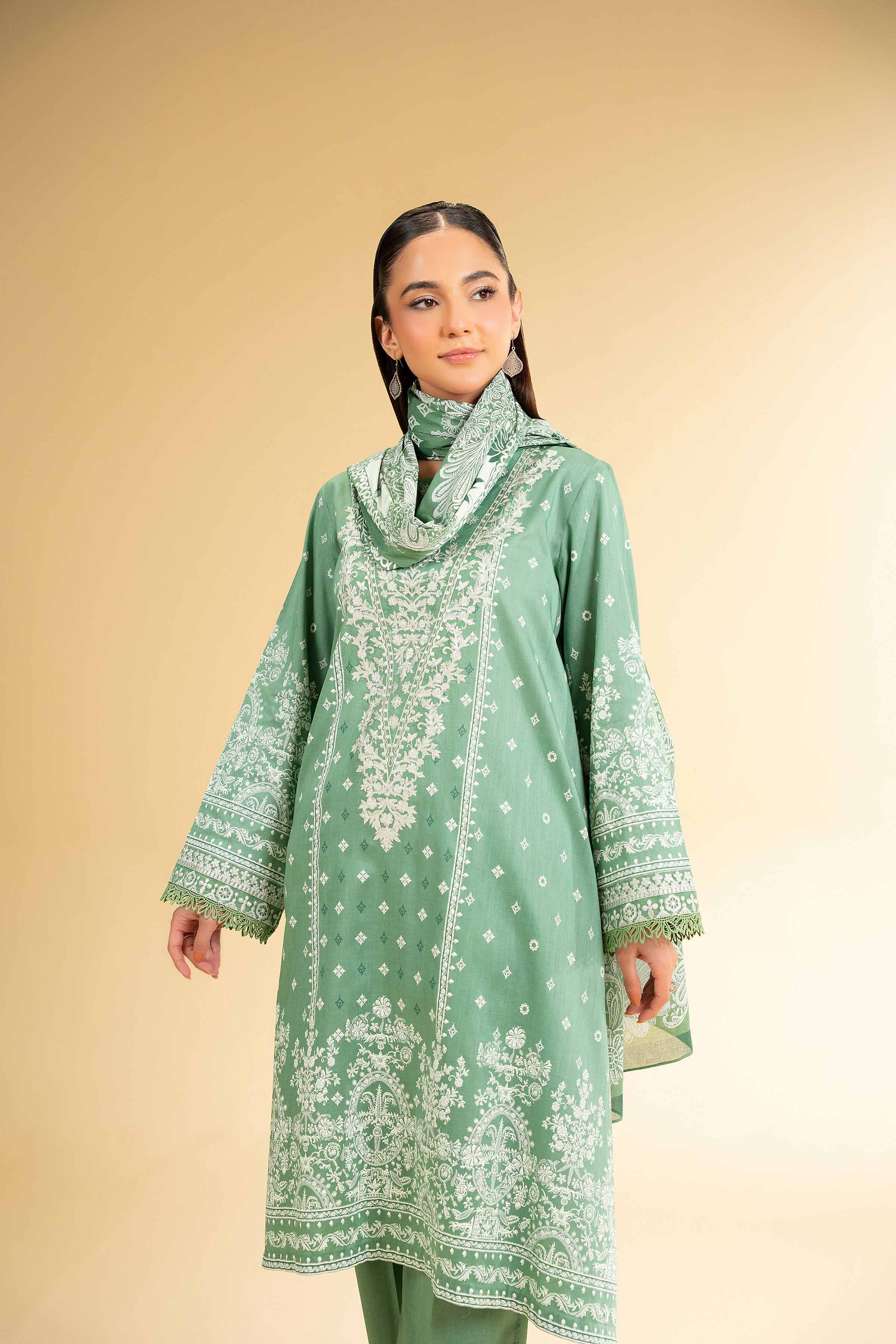 3 Piece - Flatbed Paste Embroidered Suit - 42501667