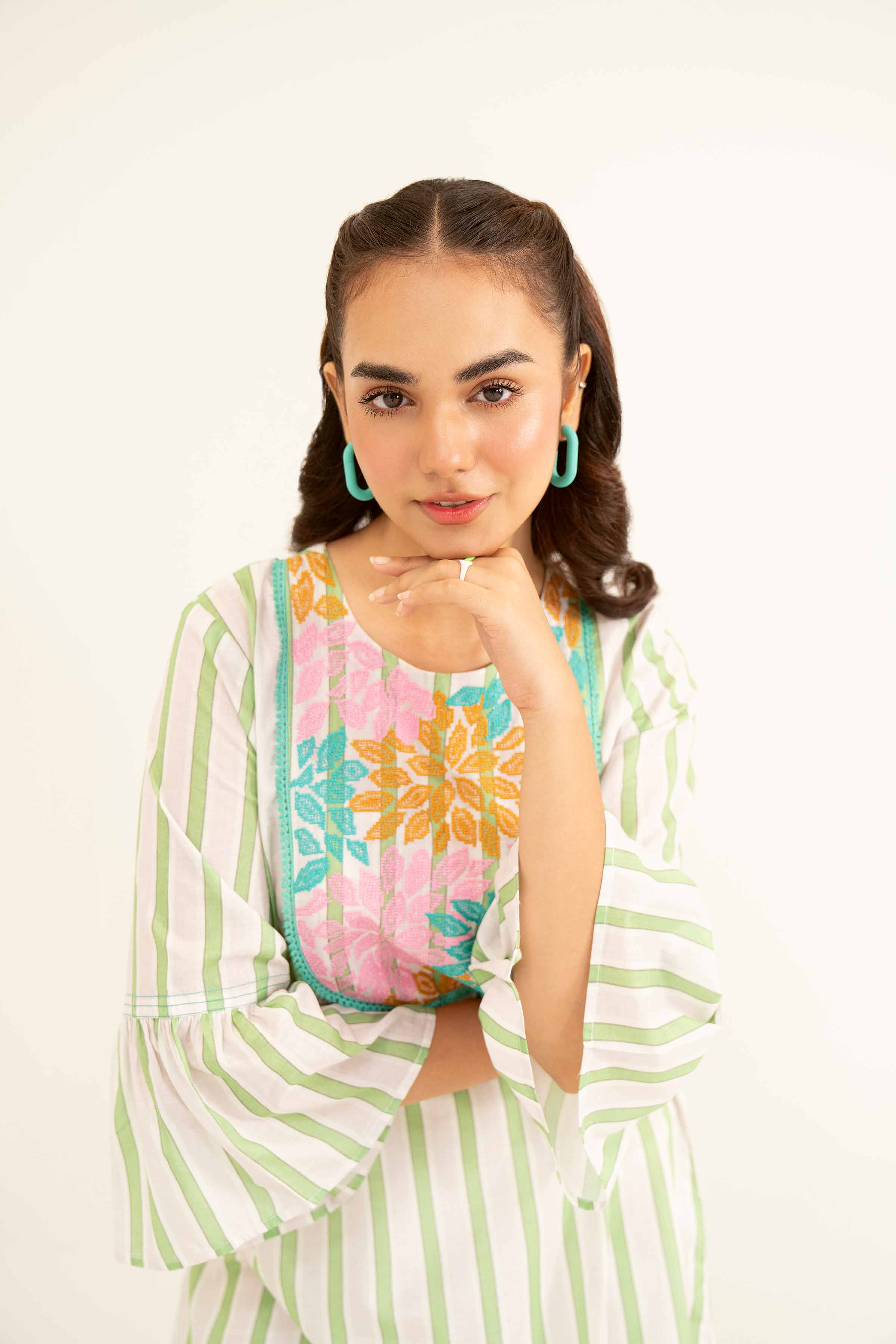Printed Embroidered Dress- AS24-94