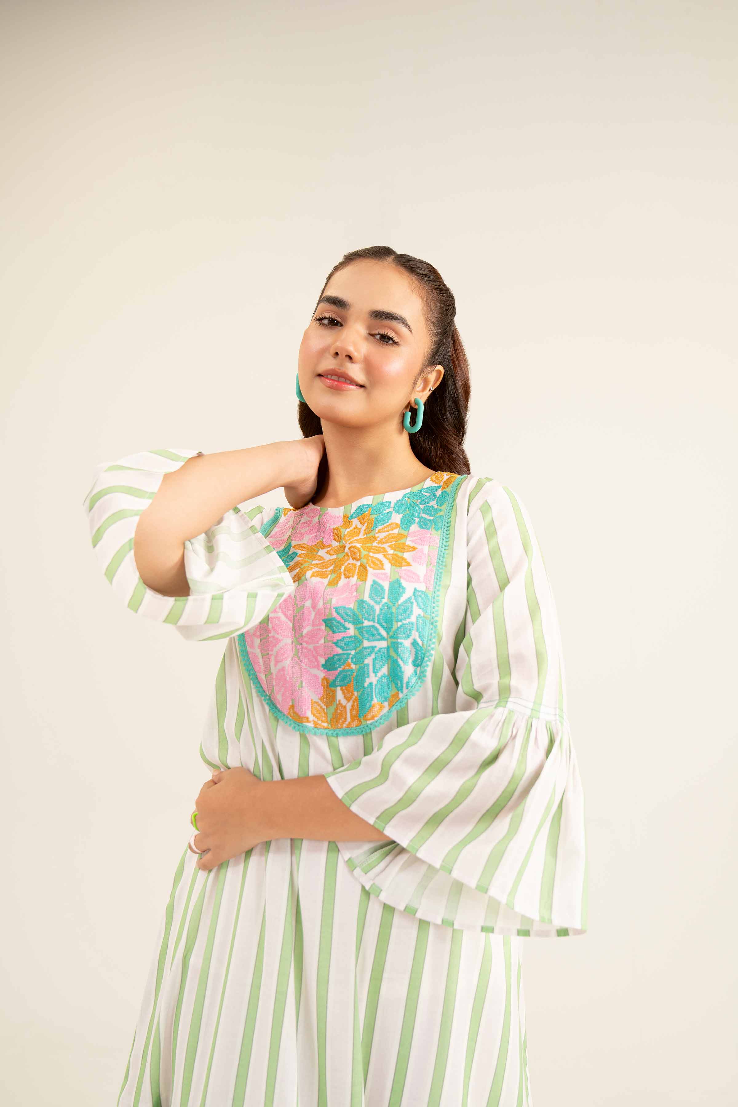 Printed Embroidered Dress- AS24-94