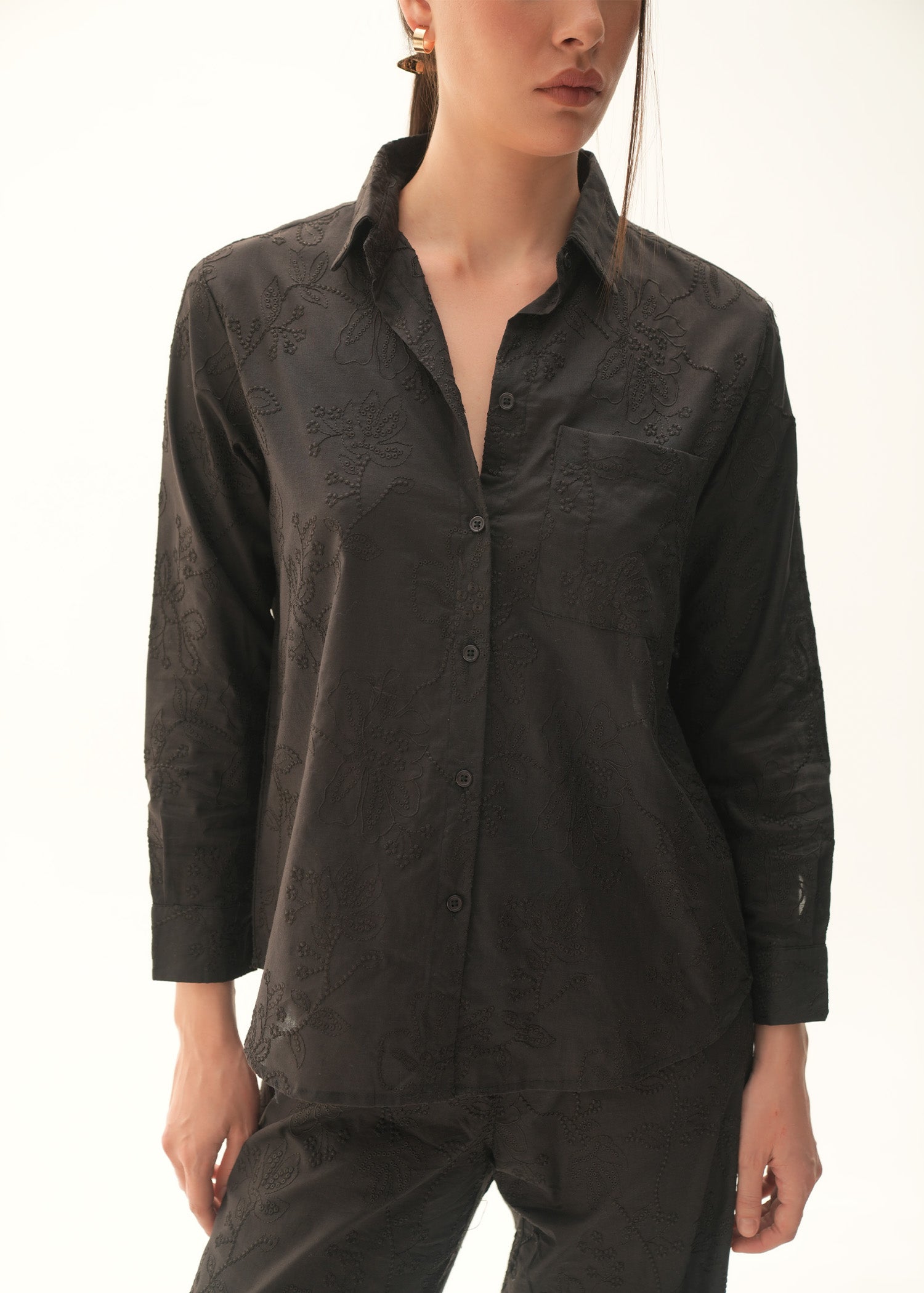 Embroidered Cotton Button Down Shirt - KOA