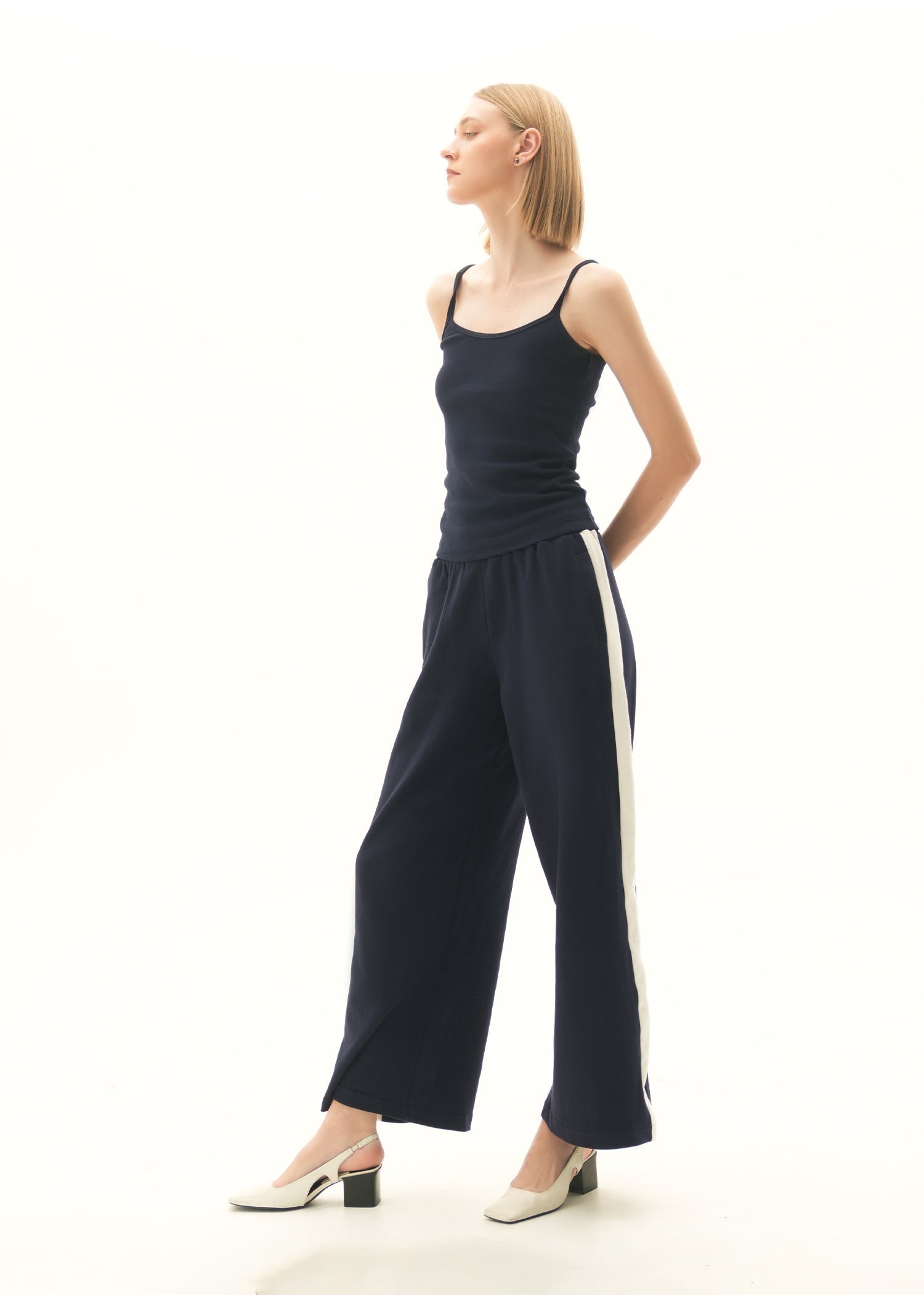 Wide Leg Trousers With Side Contrasting Panel - KOA