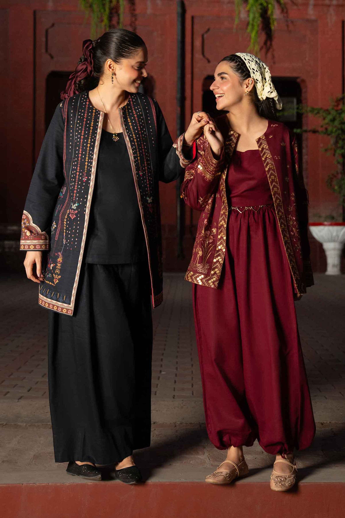 Buy red embroidered karandi jacket - styled look | Nishat USA